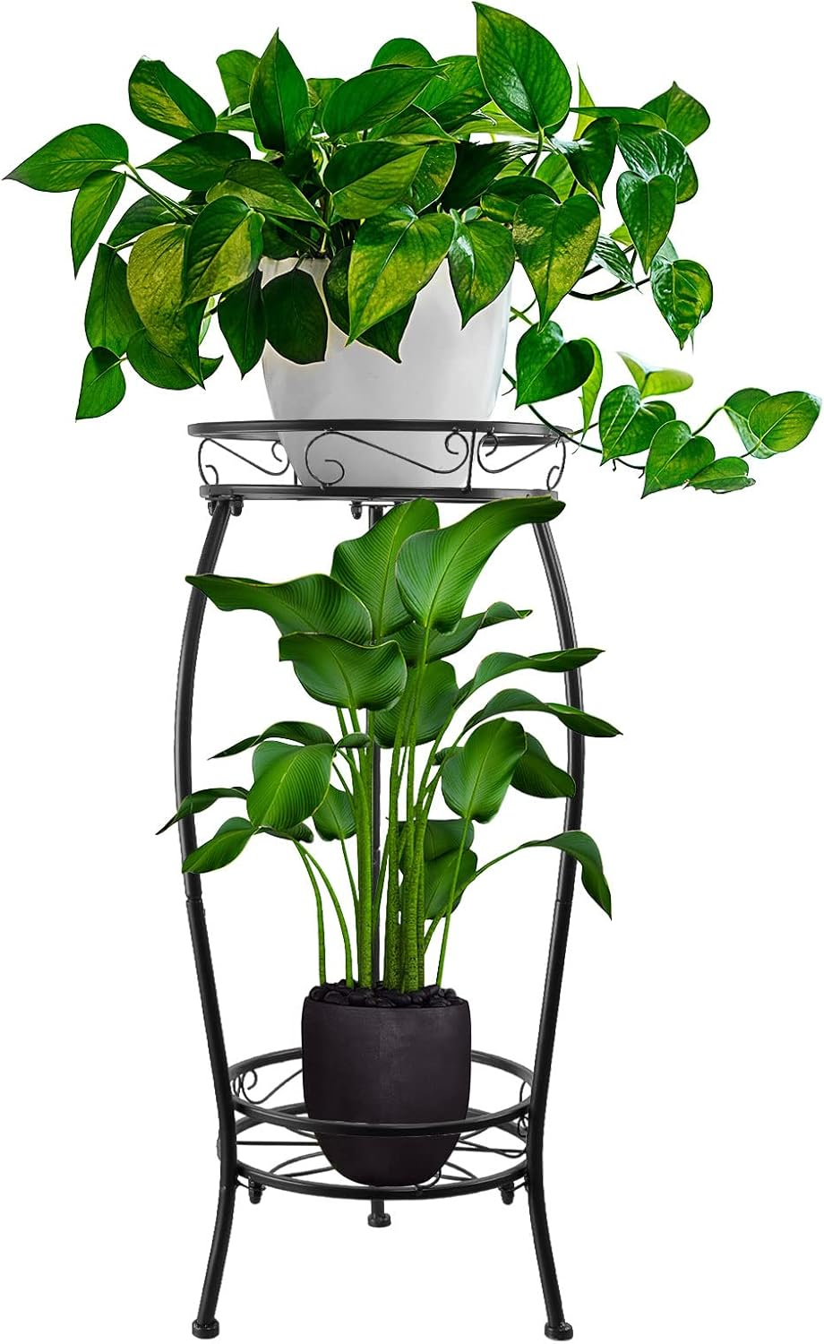 Plant Stands Indoor Outdoor, Metal Multiple Potted Plant Rack Holder, 2 Tier Tall Patio Flower Pot Stand for Corner, Anti-Rust 20.3" (Black)