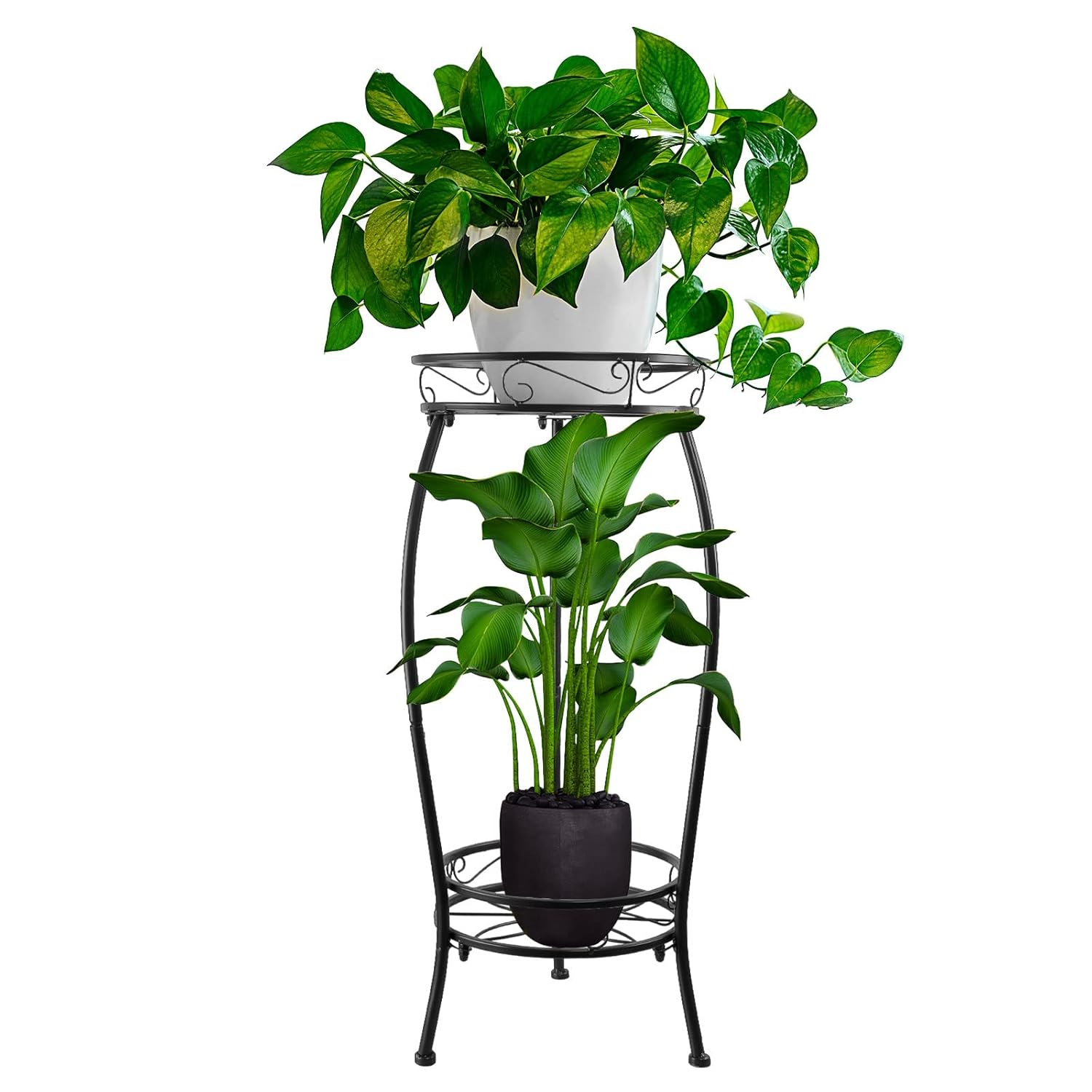 Plant Stands Indoor Outdoor, Metal Multiple Potted Plant Rack Holder, 2 Tier Tall Patio Flower Pot Stand for Corner, Anti-Rust 20.3" (Black)