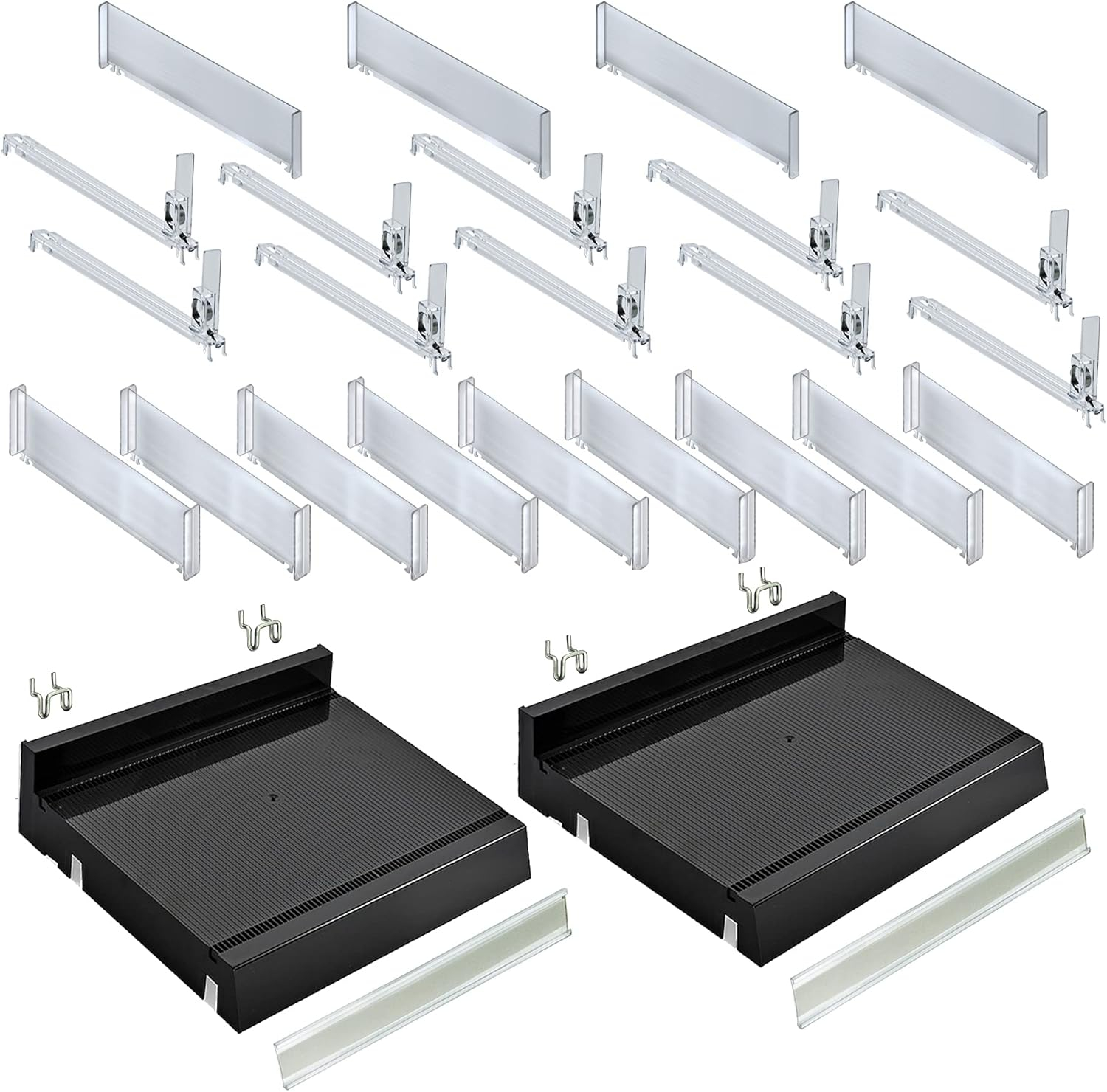 Azar Displays 225830-TALL-BLK Adjustable Tall Divider Bin Cosmetic Tray with Pushers - Customize Slot Size to Product, Black 2-Pack