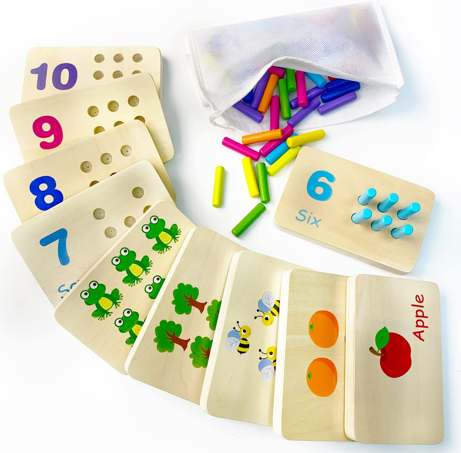 Wooden Number Counting Peg Board, Montessori Kids Math counters, Montessori Counting Toys for 3 4 5 Years Old Kids, Toddler Preschool Learning Toys, Kindergarten Homeschool Autism Learning Materials