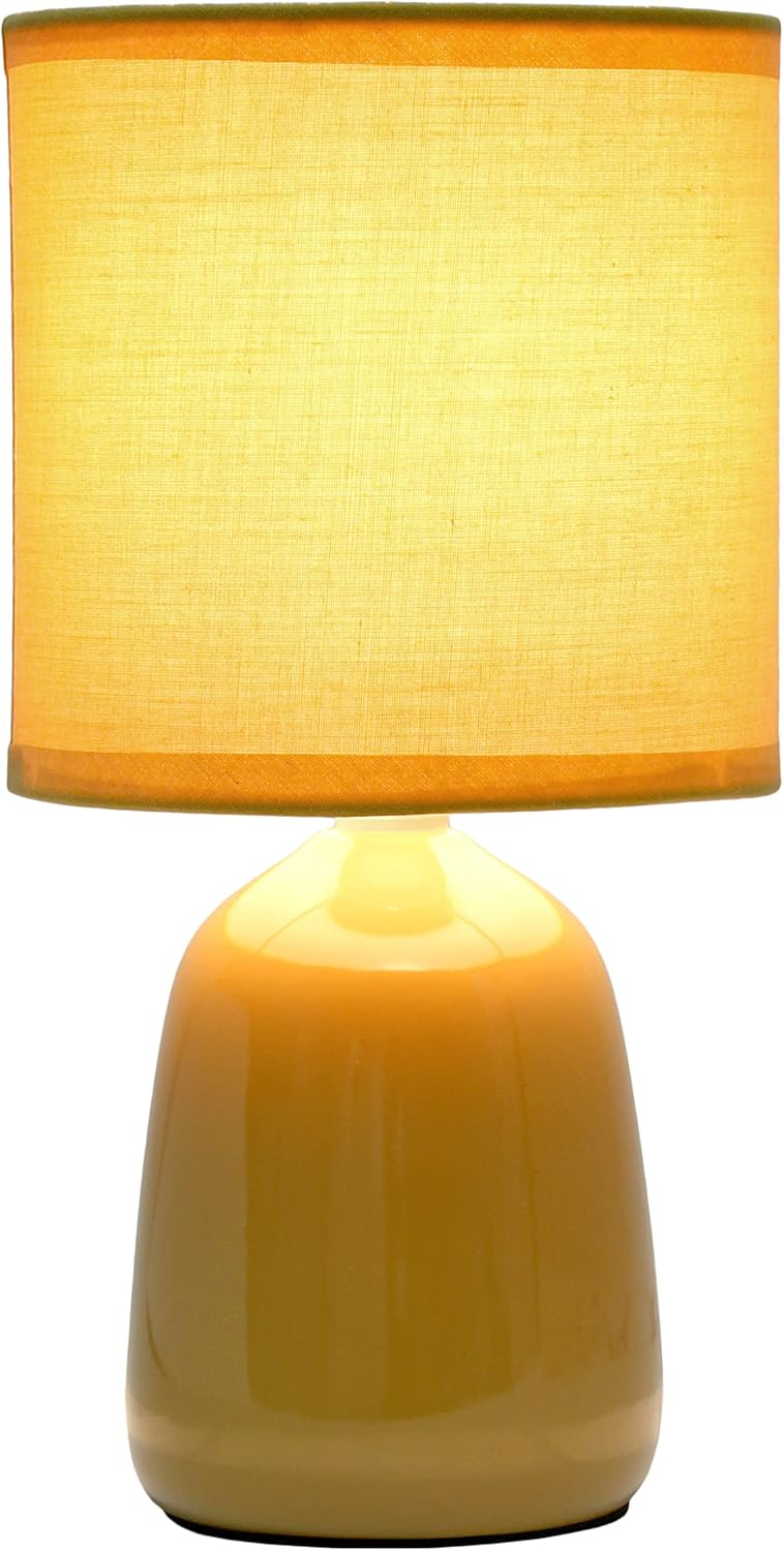 Simple Designs 10.04" Tall Traditional Ceramic Thimble Base Bedside Table Desk Lamp with Matching Fabric Shade for Home Decor, Nightstand, Bedroom, Living Room, Entryway, Office, Off White