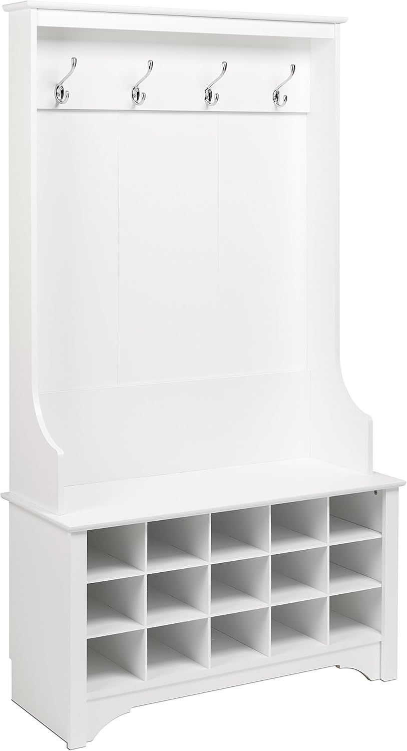 Prepac Wide Hall Tree and Bench with Shoe Storage, White