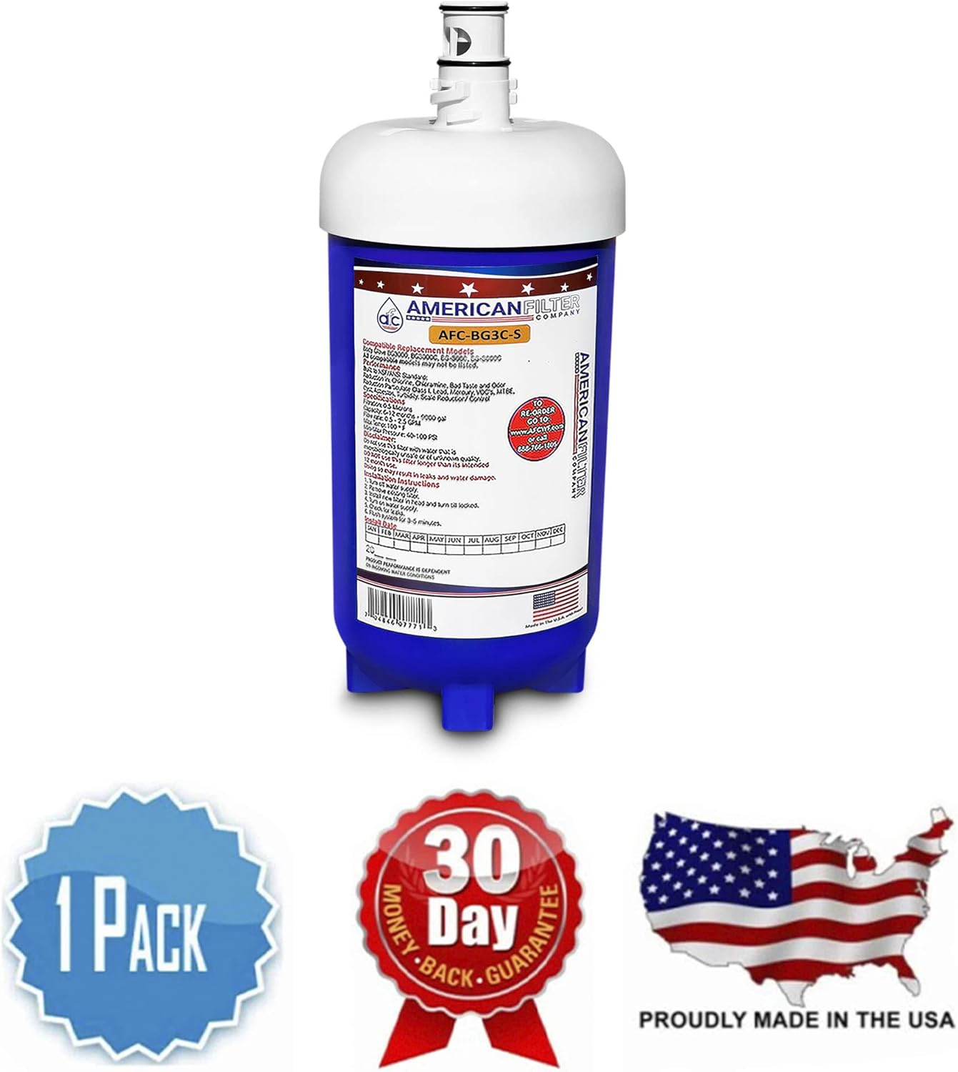 AFC Brand , Water Filter , Model # AFC-BG3C-S , Compatible with Body Glove® BG-3000 - 1 Filters - Made in U.S.A.