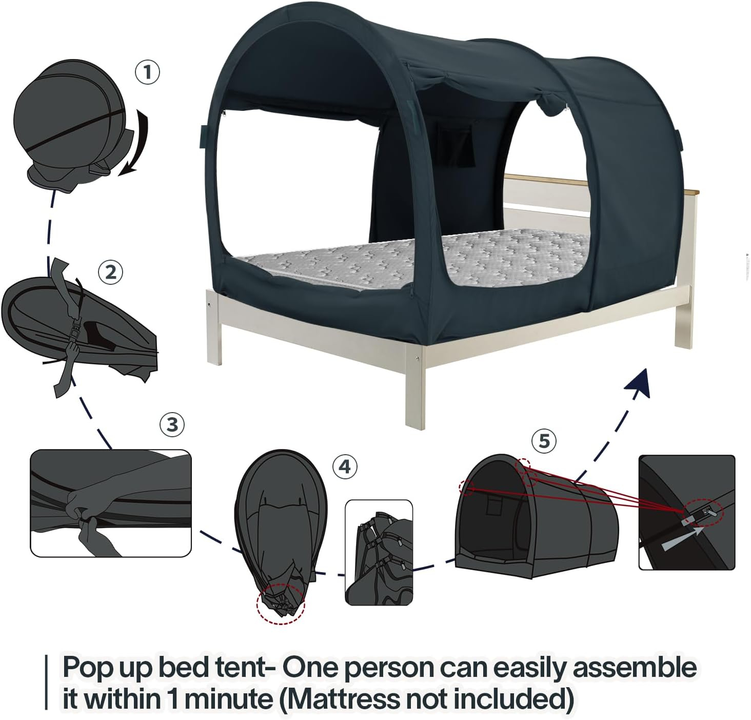 Bed Tent Dream Tents Bed Canopy Shelter Cabin Indoor Privacy Warm Breathable Pop Up Twin Size for Kids and Adult Patent Pending(Mattress Not Included)