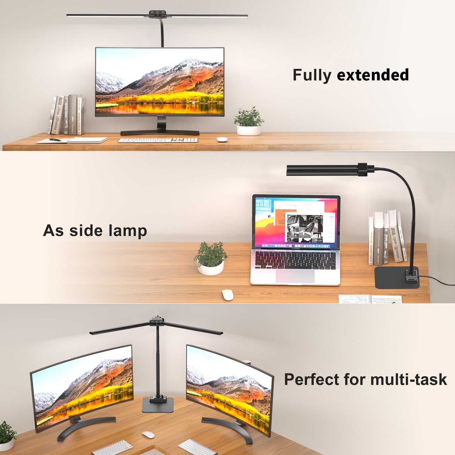 Desk Lamp Double Light: Bright Led Desk Lights for Home Office - Eye Care Reading Table Lamps with Base - Dimmable Desktop Lighting for Computer Monitor Study Drafting