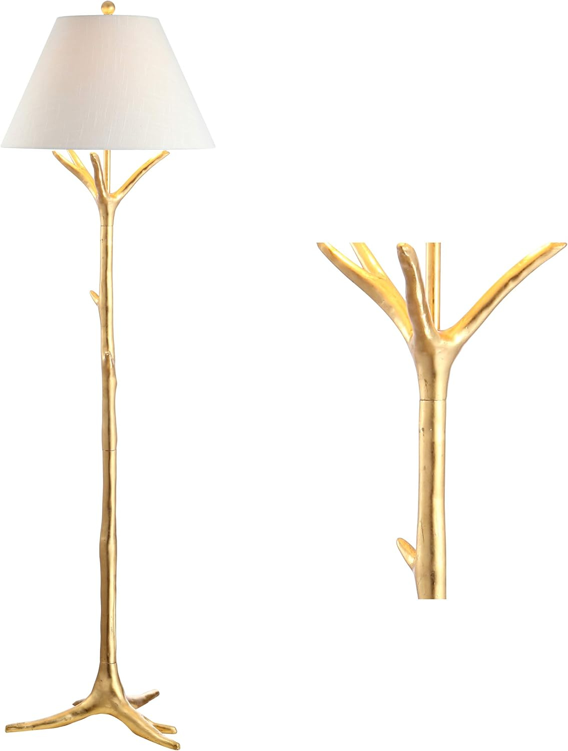 JONATHAN Y JYL3070A Arbor 63.5" Faux Bois Resin LED Floor Lamp, Contemporary for living room, dinning room, bedroom, office Bulb Included, Gold Leaf