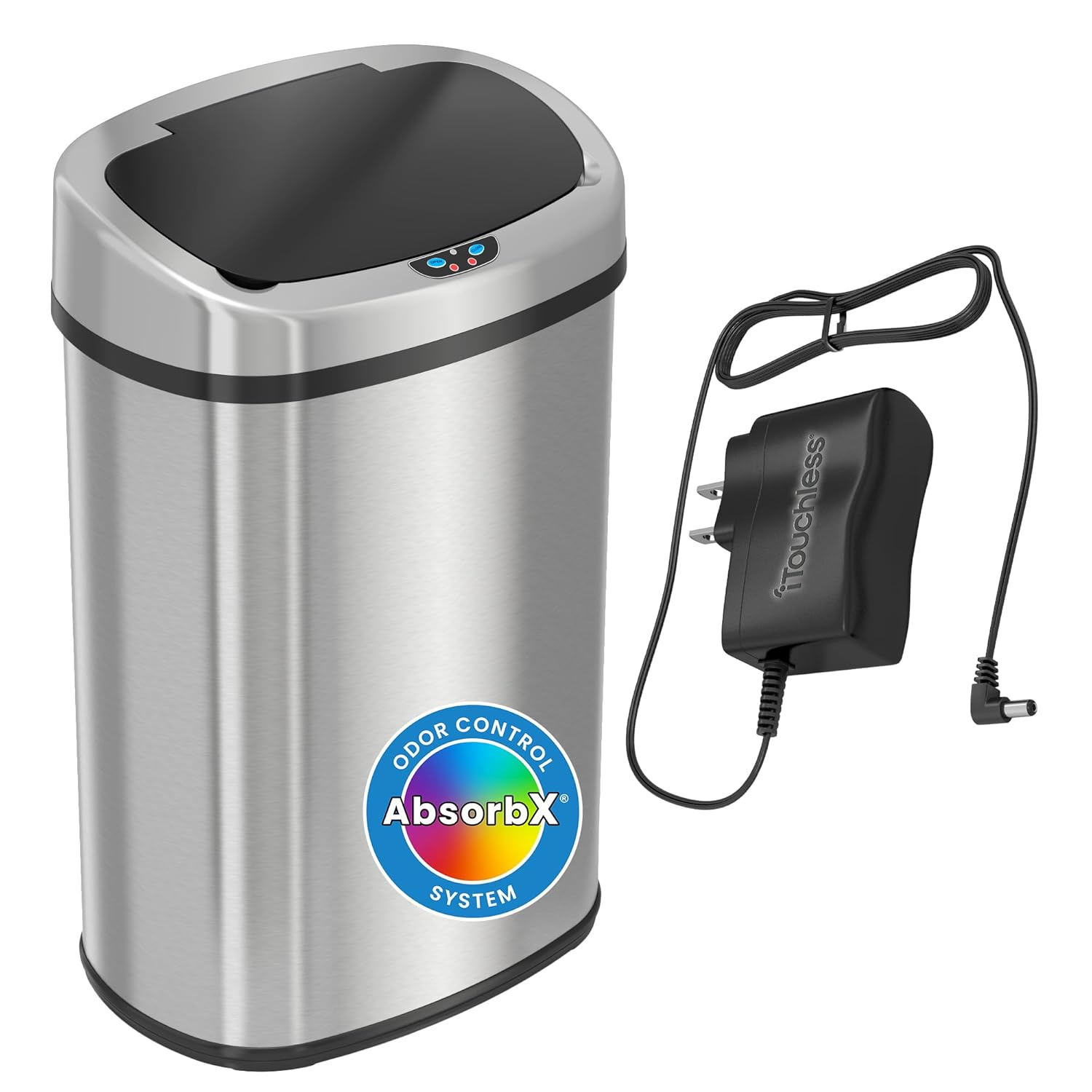 13 Gallon Kitchen Trash Can with Lid and Odor Filter, AC Adapter Included, Motion Sensor Stainless Steel Oval Garbage Bin for Home Office Work Bedroom Living Room Slim Wastebasket