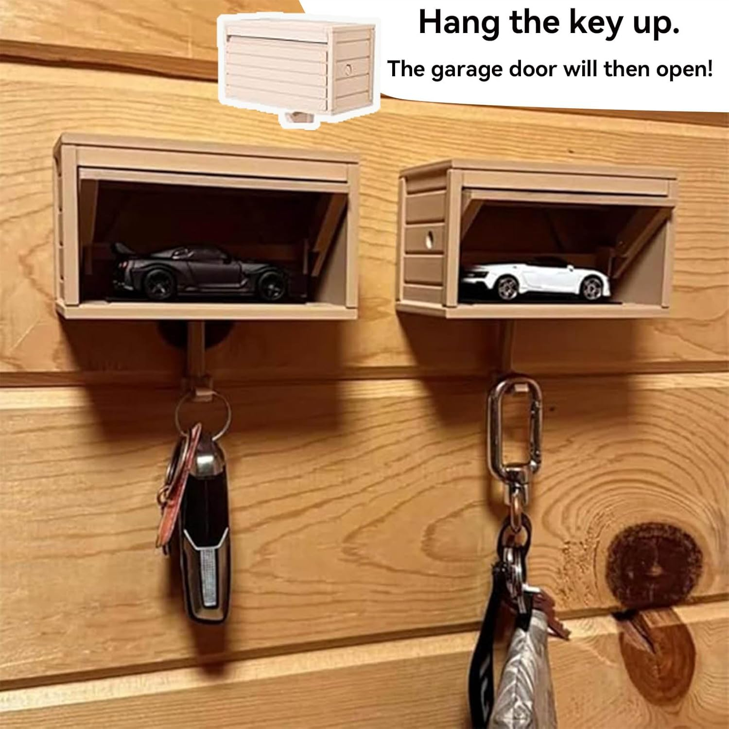 Car Garage Key Holder with Opening Door,Front Door Car Key Holder for Wall,Fun 3D Printed Key Organizer Wall Mount,Cars Garage with Opening Door for Entryway,Front Door,Hallway,Office (1, Gray)