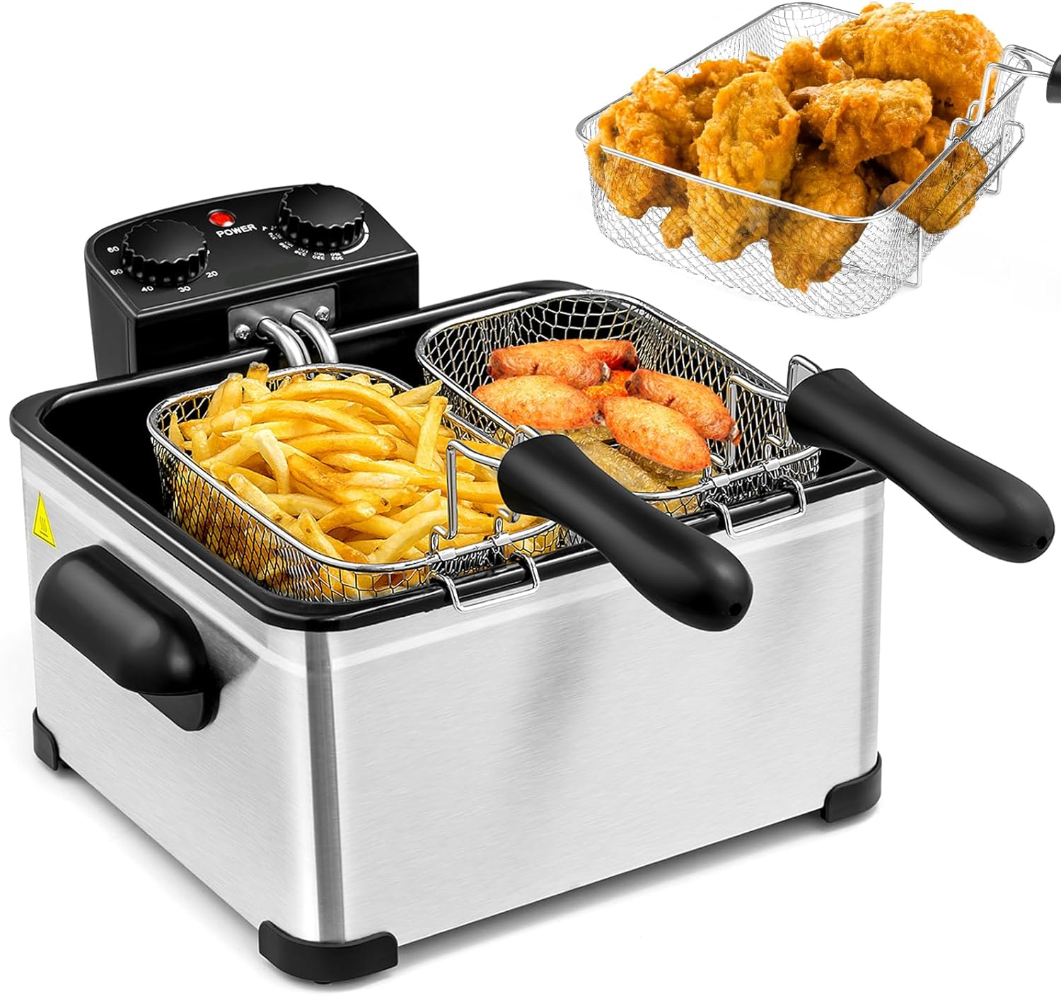 Costway Electric Deep Fryer 5.3 QT/21-Cup Stainless Steel 1700W with Triple Basket