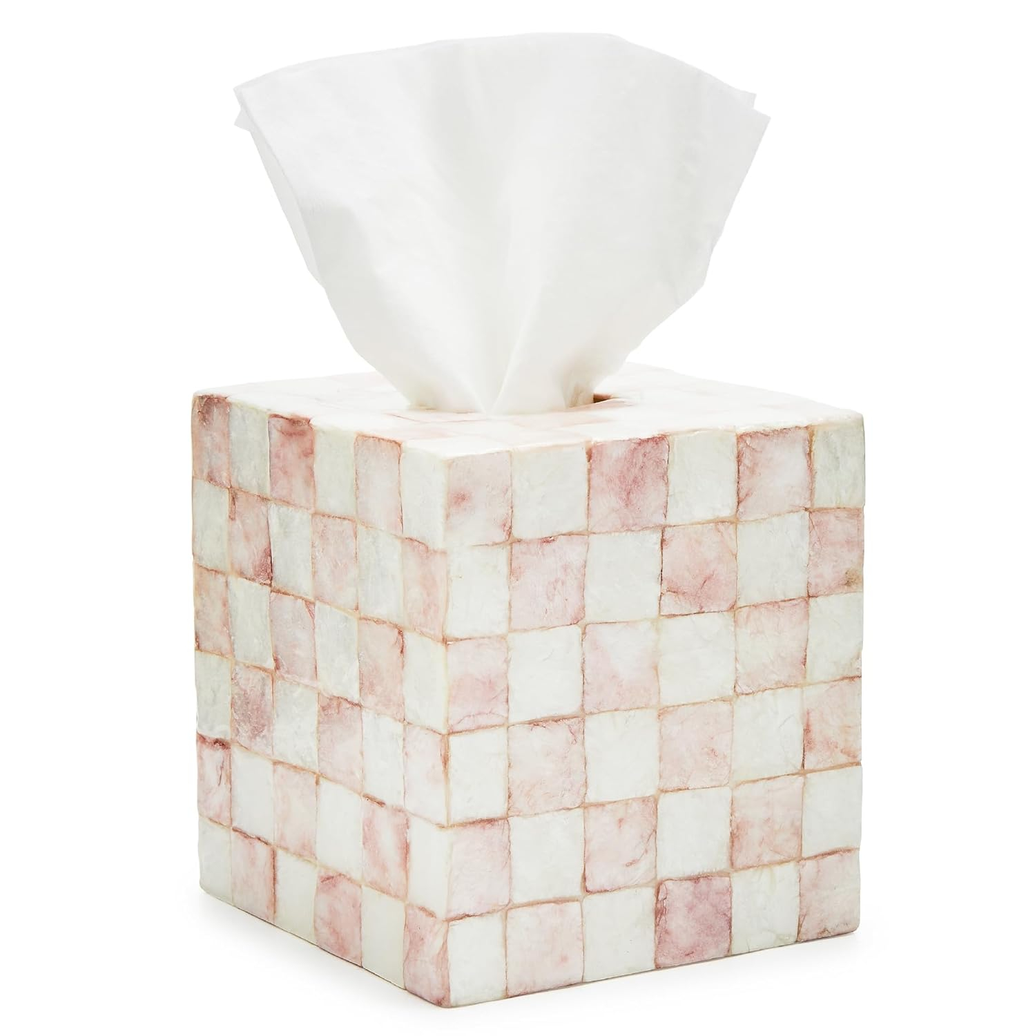 Black and White Capiz Square Tissue Box Cover