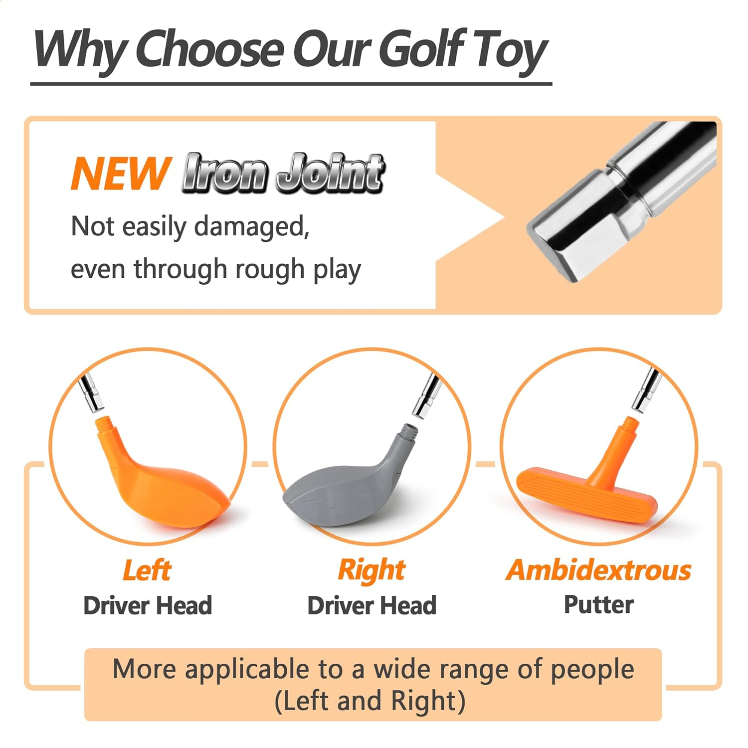 iPlay, iLearn Kids Golf Toys Set, Left & Right Golf Head, Indoor & Outdoor Golf Ball Game, Sports Gaming Clubs, Learning Active Exercise Gifts for 3-8 Year Olds, Toddler Boy Girl Child, Orange