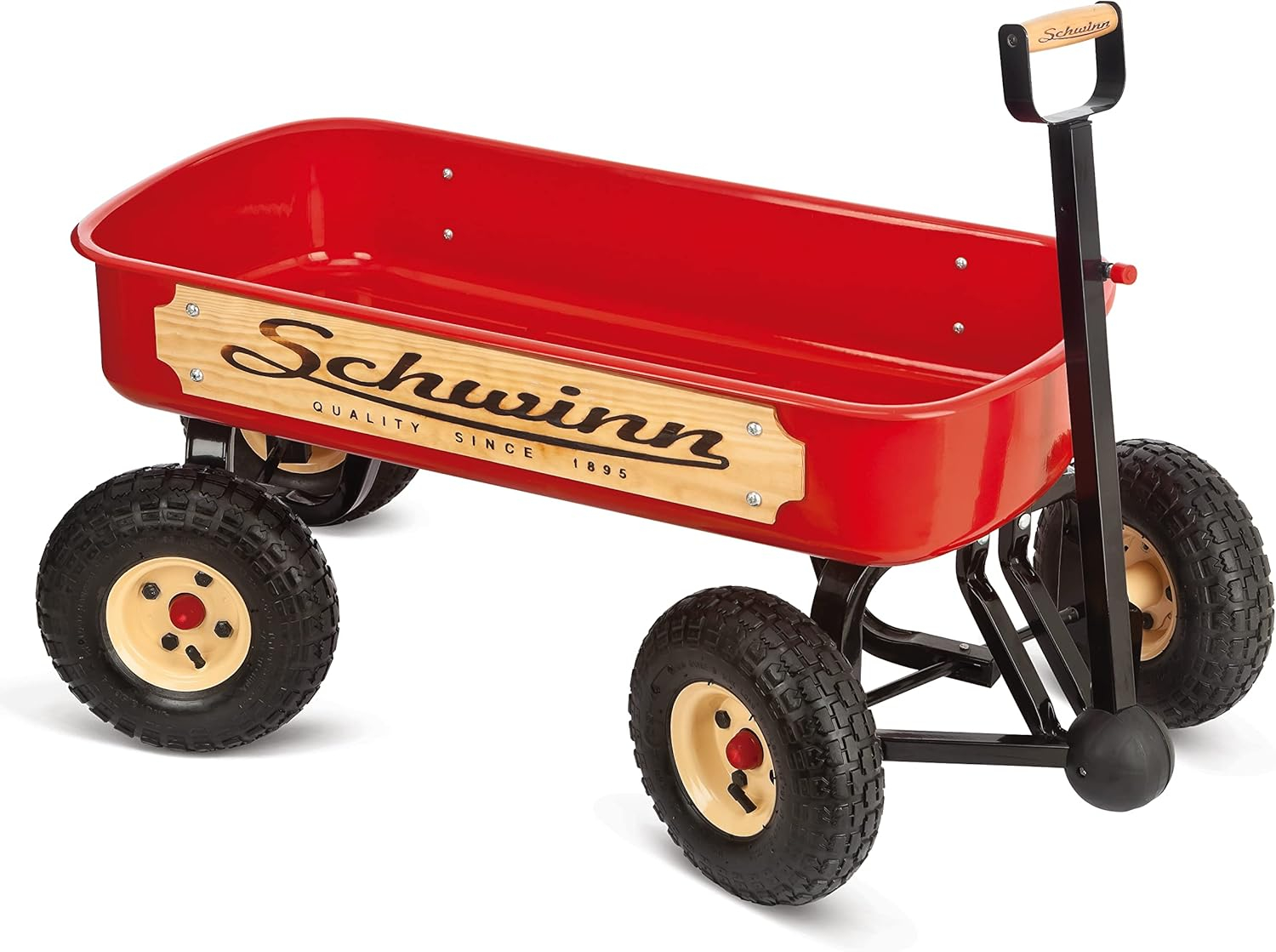 Schwinn Red Alloy Steel and Wood Quad Steer Wagon