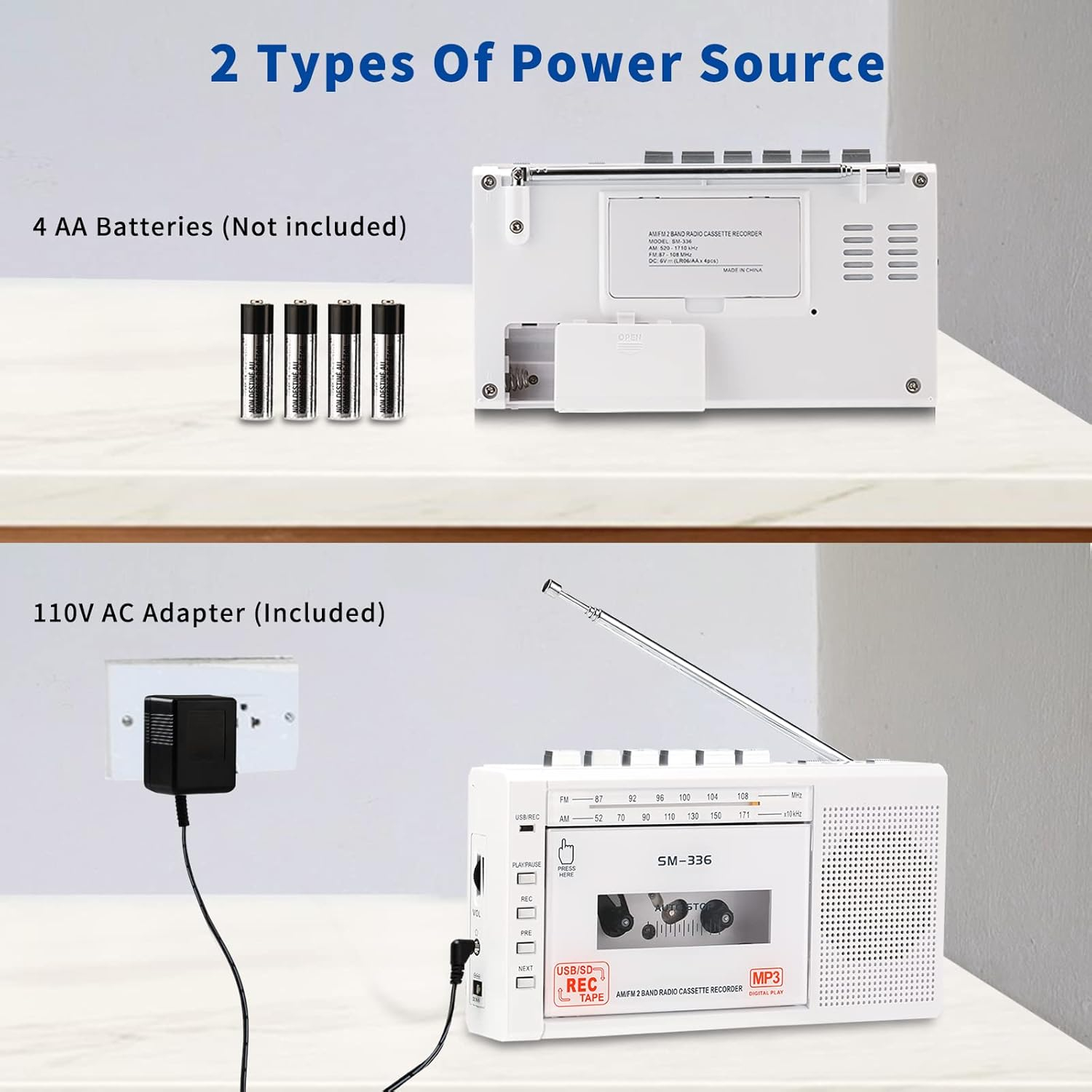 Small Cassette Player Recorder, Cassette to Digital Converter via USB or Micro SD Card, Powered by AC or 4 AA Battery, AM FM Radio Tape Recorder with Build-in Speaker and Earphone Jack