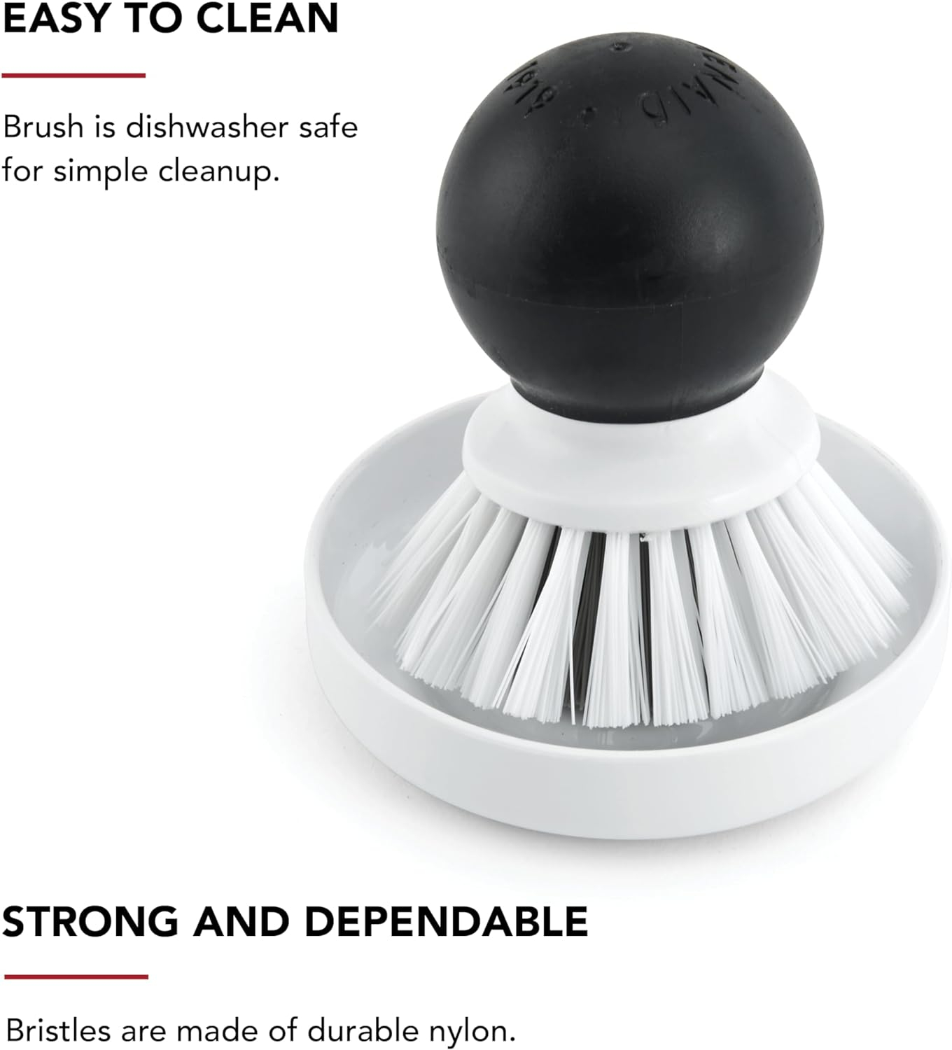 KitchenAid Palm Brush With Dish Tray to Keep Countertops Dry and Clean, Durable Nylon Bristles for Tough Cleaning, Dishwasher Safe, 2-Piece, Black