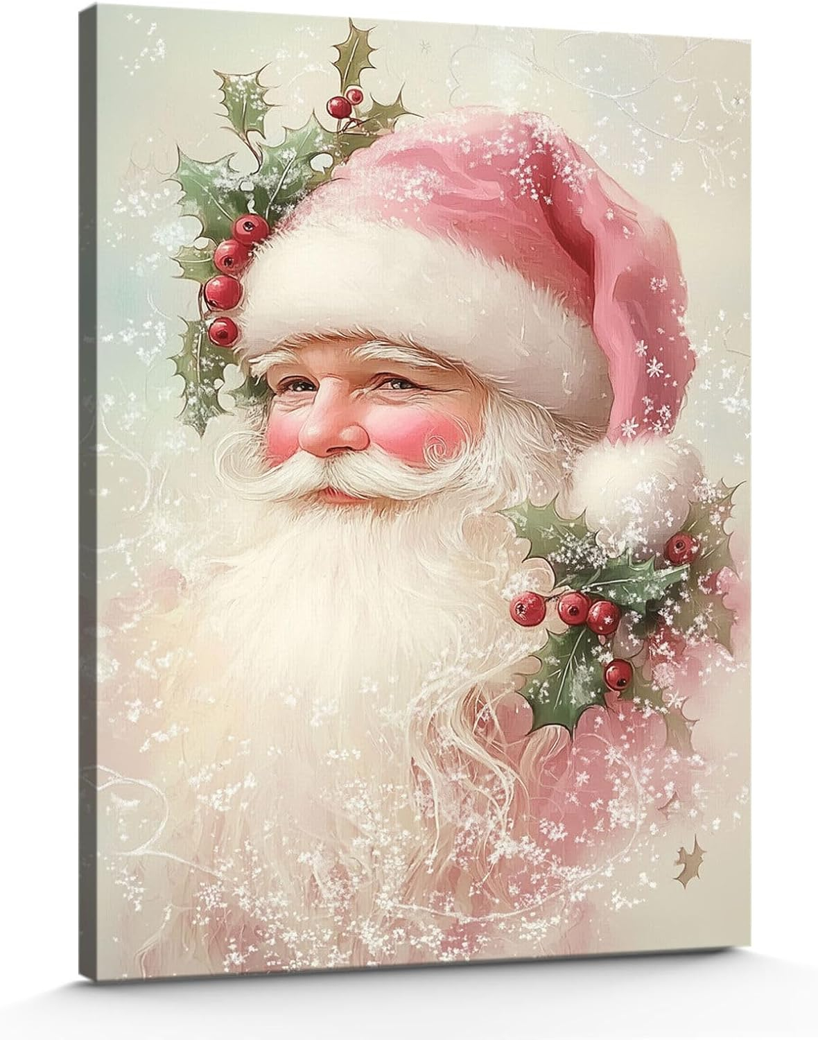 Reccmeny Vintage Christmas Canvas Wall Art, Santa Claus Pictures for Wall Decor, Xmas Poster Santa white Wooden Texture Picture, Holiday Wall Decorations Gifts