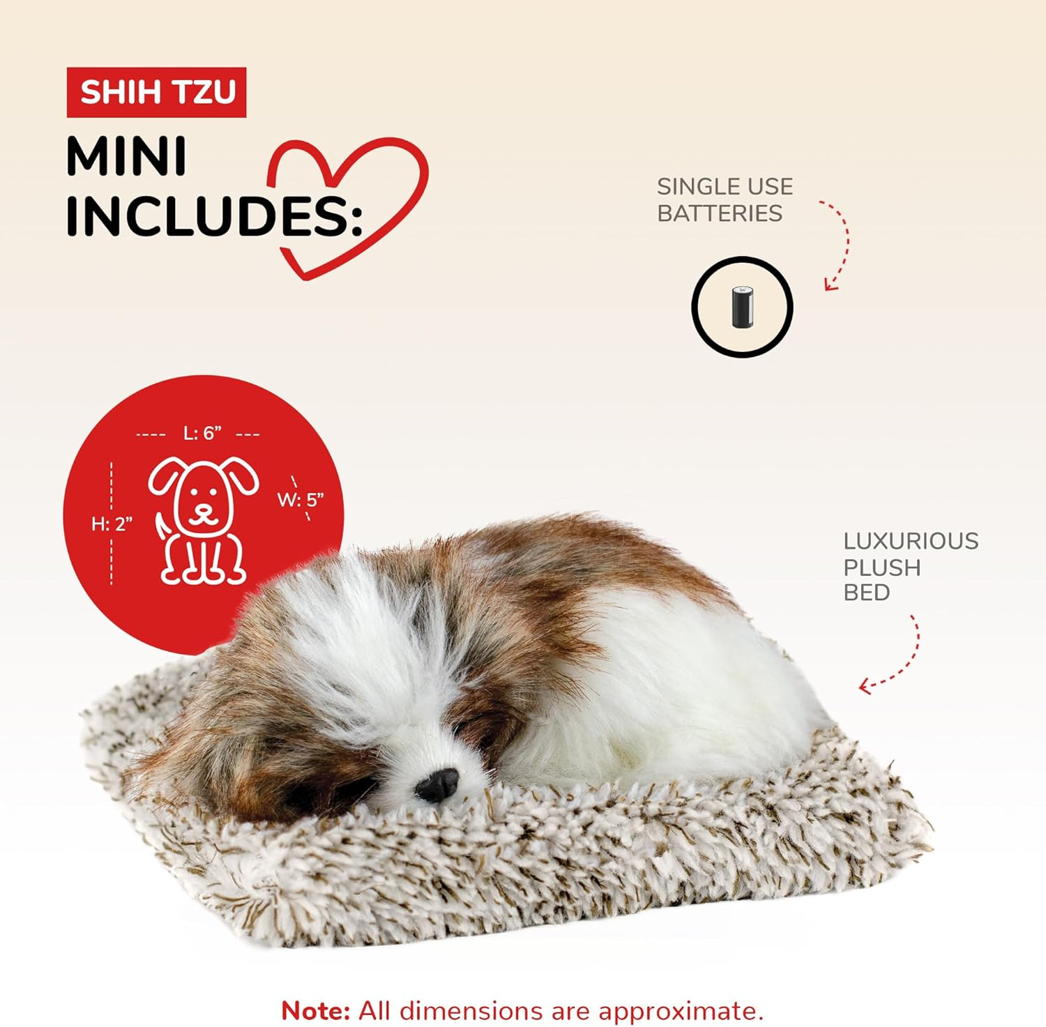 Perfect Petzzz - Mini Shih Tzu, Stuffed Animals for Girls and Boys, Dog Toys for Kids and Elderly, Battery-Operated Live Pet Toys, Companion Realistic Dog Calming Toys with Synthetic Fur
