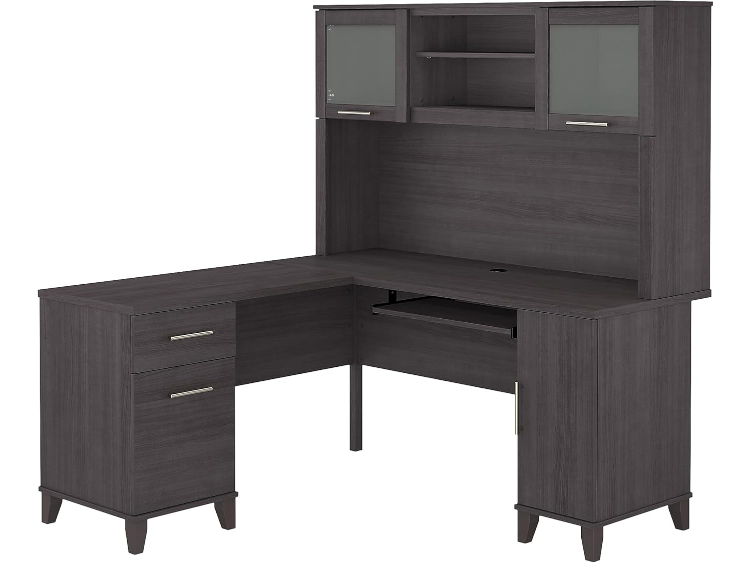 Bush Furniture Somerset 60 in L Desk with Hutch, Keyboard Tray, File and Storage in Storm Gray