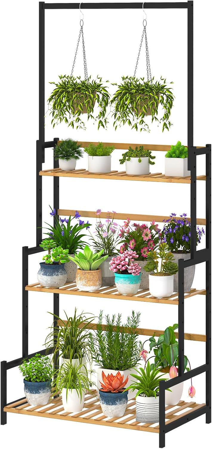 Ufine Bamboo Ladder Plant Stand 3 Tier Foldable Flower Pot Display Shelf Rack for Indoor Outdoor Home Patio Lawn Garden Balcony Organizer Planter Holder