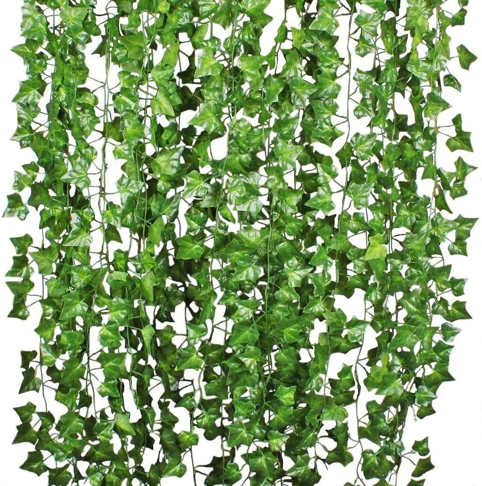 Morttic 84ft 12 Pack / 82 inch, Artificial Ivy Garland Fake Leaf Plants Vine, Hanging Leaves Garlands for Wedding Party Garden Kitchen Outdoor Greenery Wall Decor Green