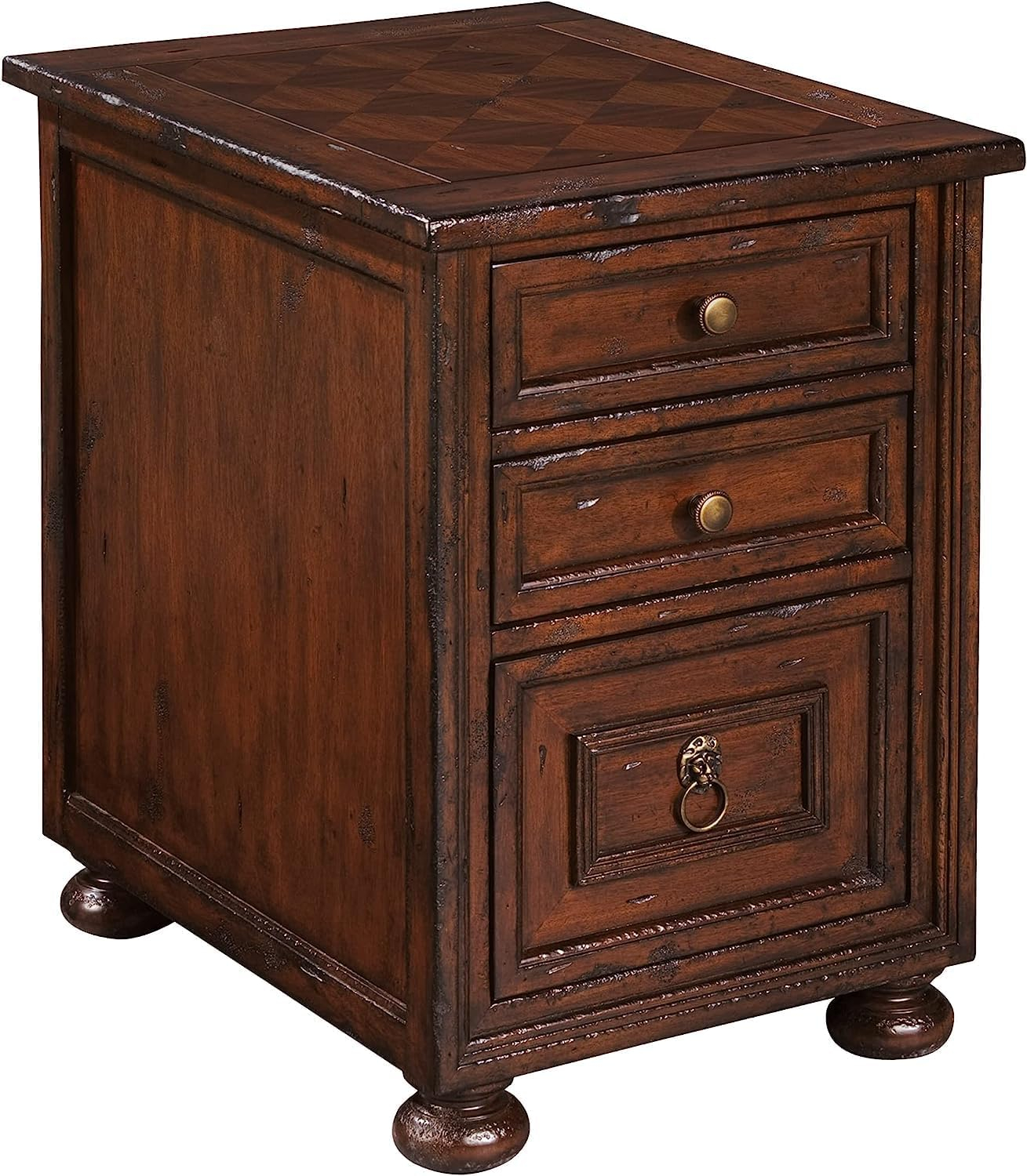 Havana Antique Mahogany Chairside Chest with Mirrored Drawers