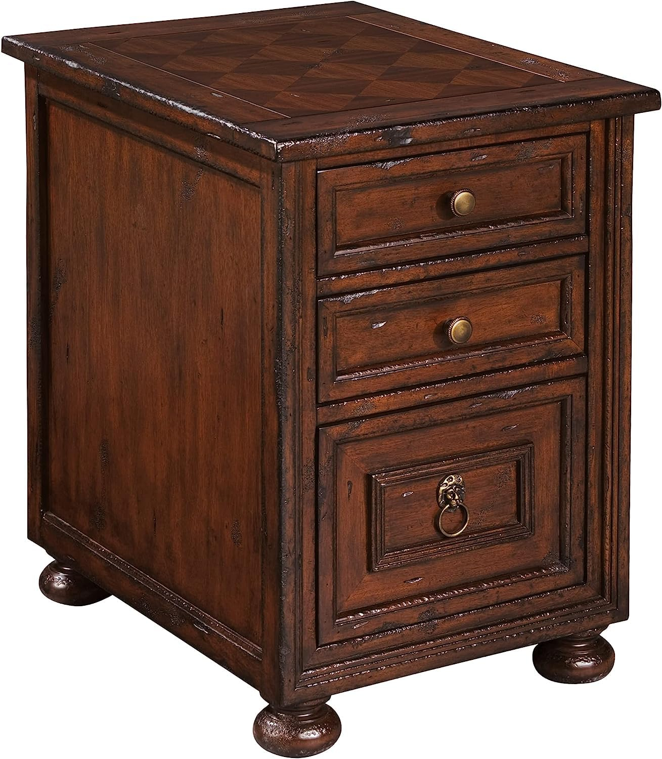 Havana Antique Mahogany Chairside Chest with Mirrored Drawers
