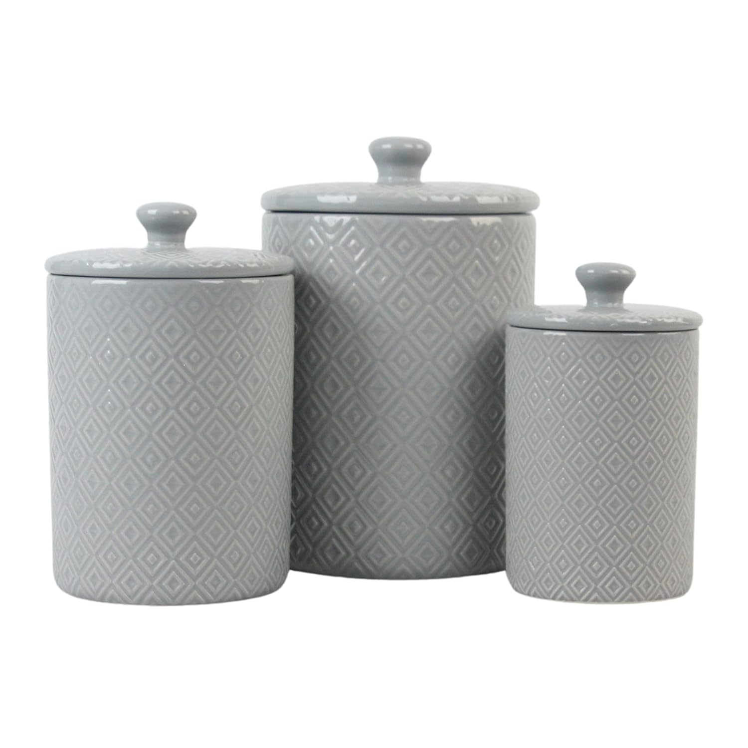 Diamond Gray Ceramic 3-Piece Kitchen Canister Set