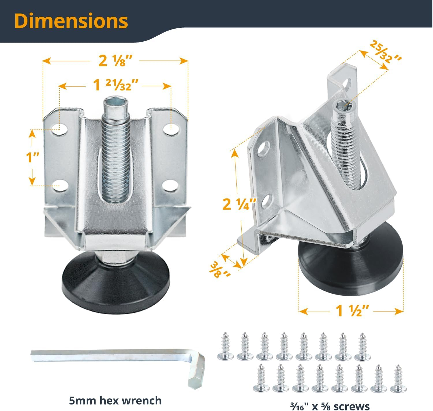 POWERTEC Leveling Feet 4PK, Heavy Duty Adjustable Furniture Leg Levelers with Non-Marring Pads, Screws and Lock Nuts for Work Bench/Cabinets/Tables/Shelves (71136)