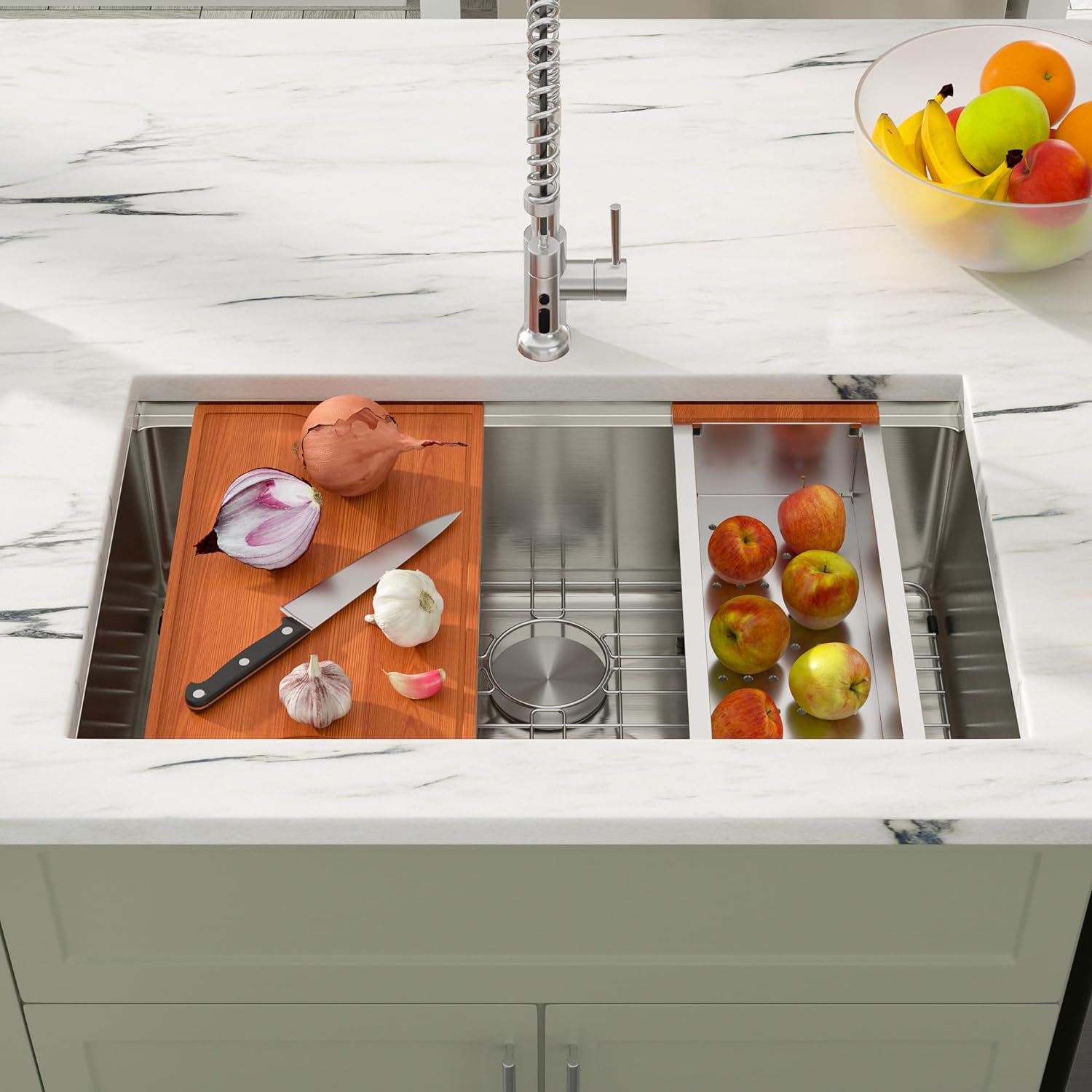 Dcolora 27 Inch Undermount Kitchen Sink Workstation 16 Gauge 304 Stainless Steel Large Single Bowl Under Counter Sinks, Round Corner 27"x19"x10", DC-U7703