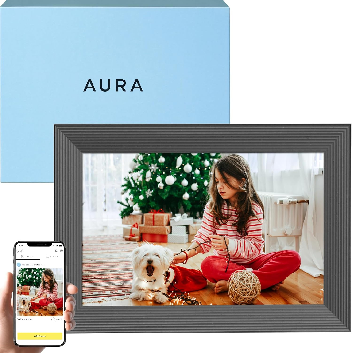 Carver by Aura Frames 10.1" HD Wi-Fi Digital Picture Frame with Free Unlimited Storage - Gravel