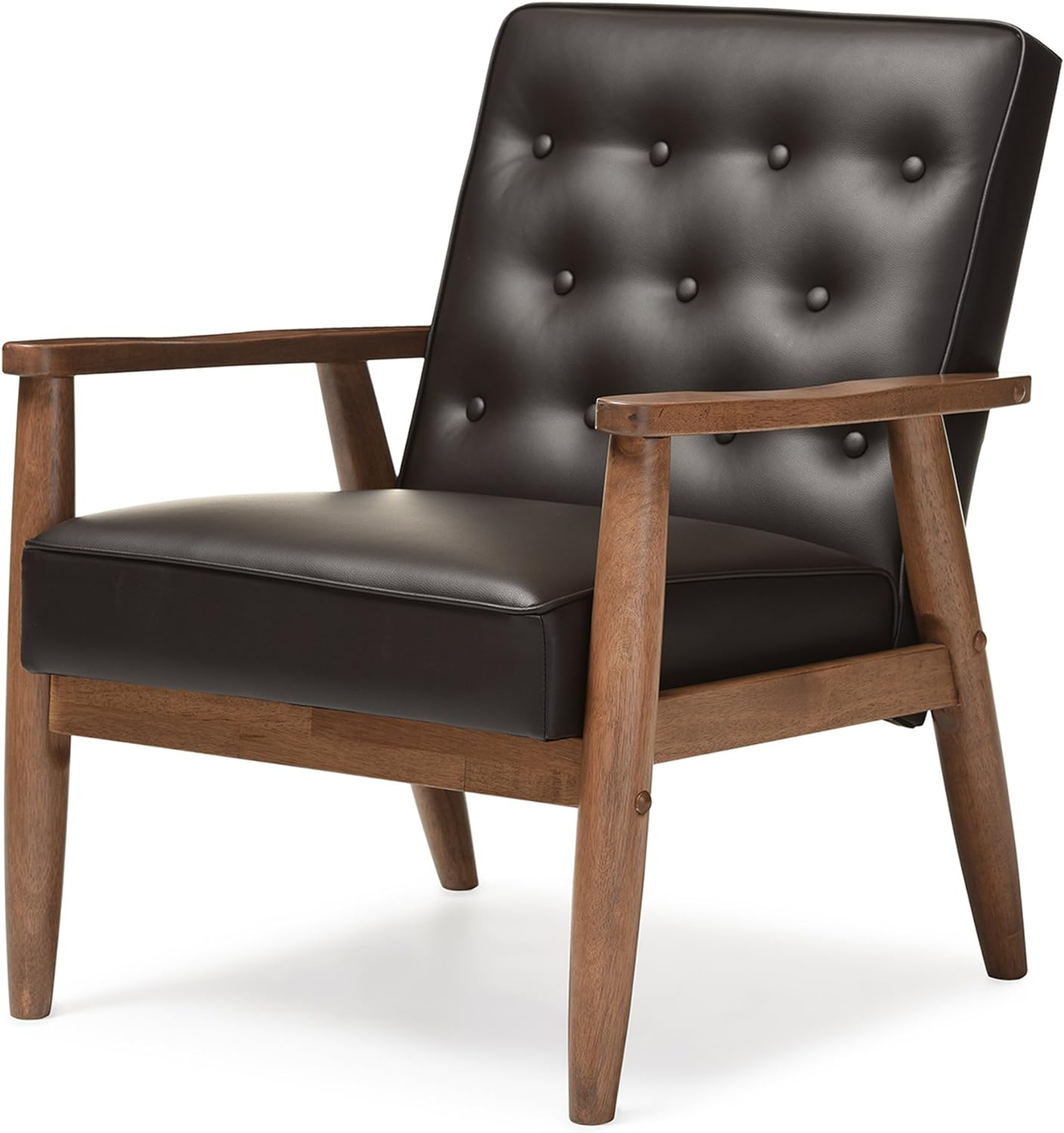 Baxton Studio Sorrento Mid-century Retro Modern Brown Faux Leather Upholstered Wooden Lounge Chair
