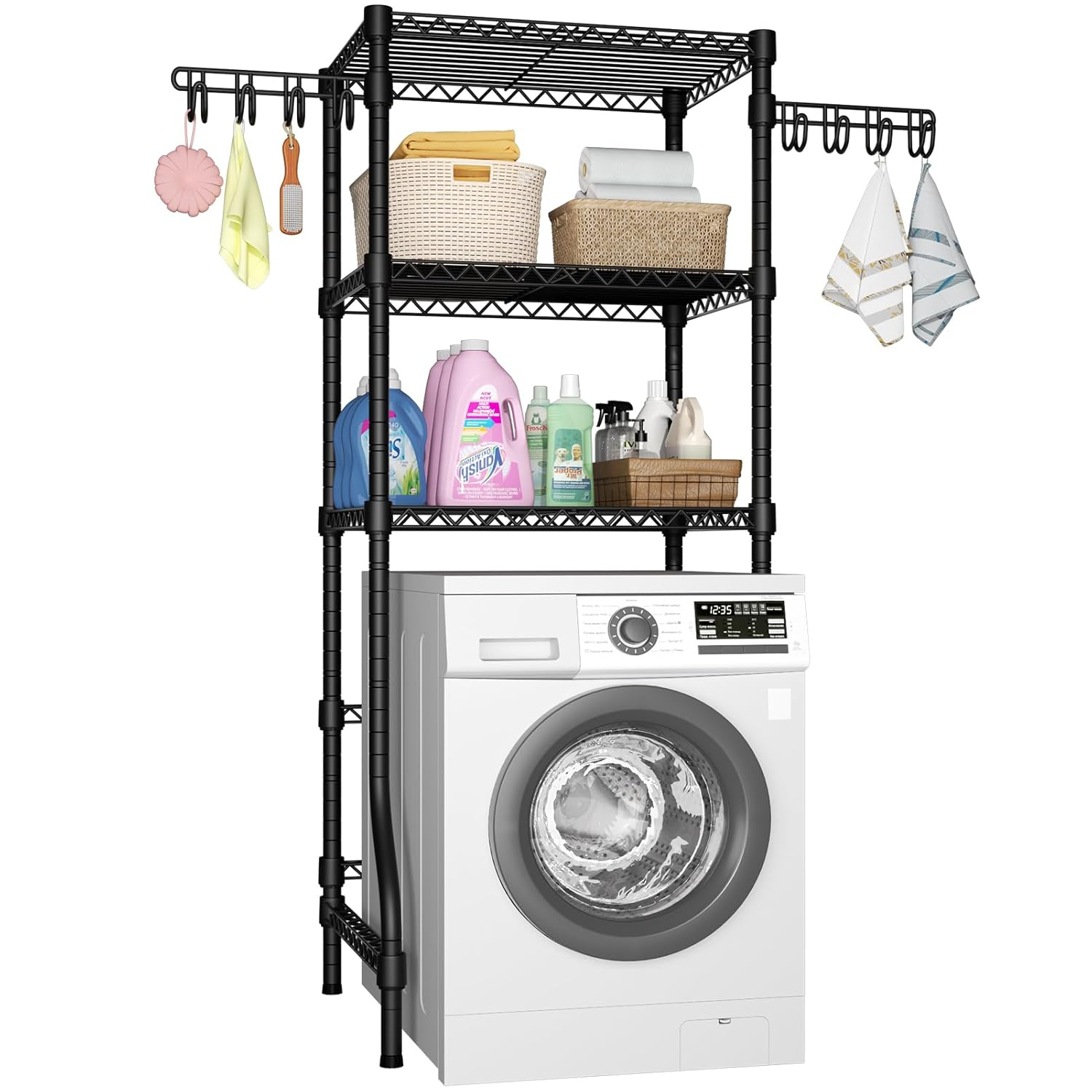 Organizador de Almacenamiento para Cuarto de Lavado U8, Estantes de Almacenamiento para Lavadora y Secadora para Organización de Lavandería, 35" de Ancho x 13.4" de Profundidad x 76.2" de Alto, Adecuado para Lavadora con un Ancho de 32.6", Capacidad para 304 lb, Negro
