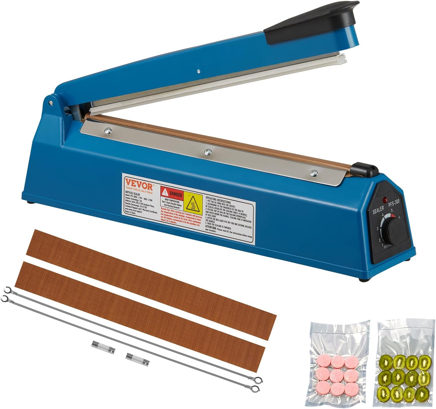 Impulse Sealer 12 inch, Manual Heat Seal Machine with Adjustable Heating Mode, ABS Shrink Wrap Bag Sealers for Plastic Mylar PE PP Bags, Portable Poly Bag Sealing Machine with Extra Replace Kit