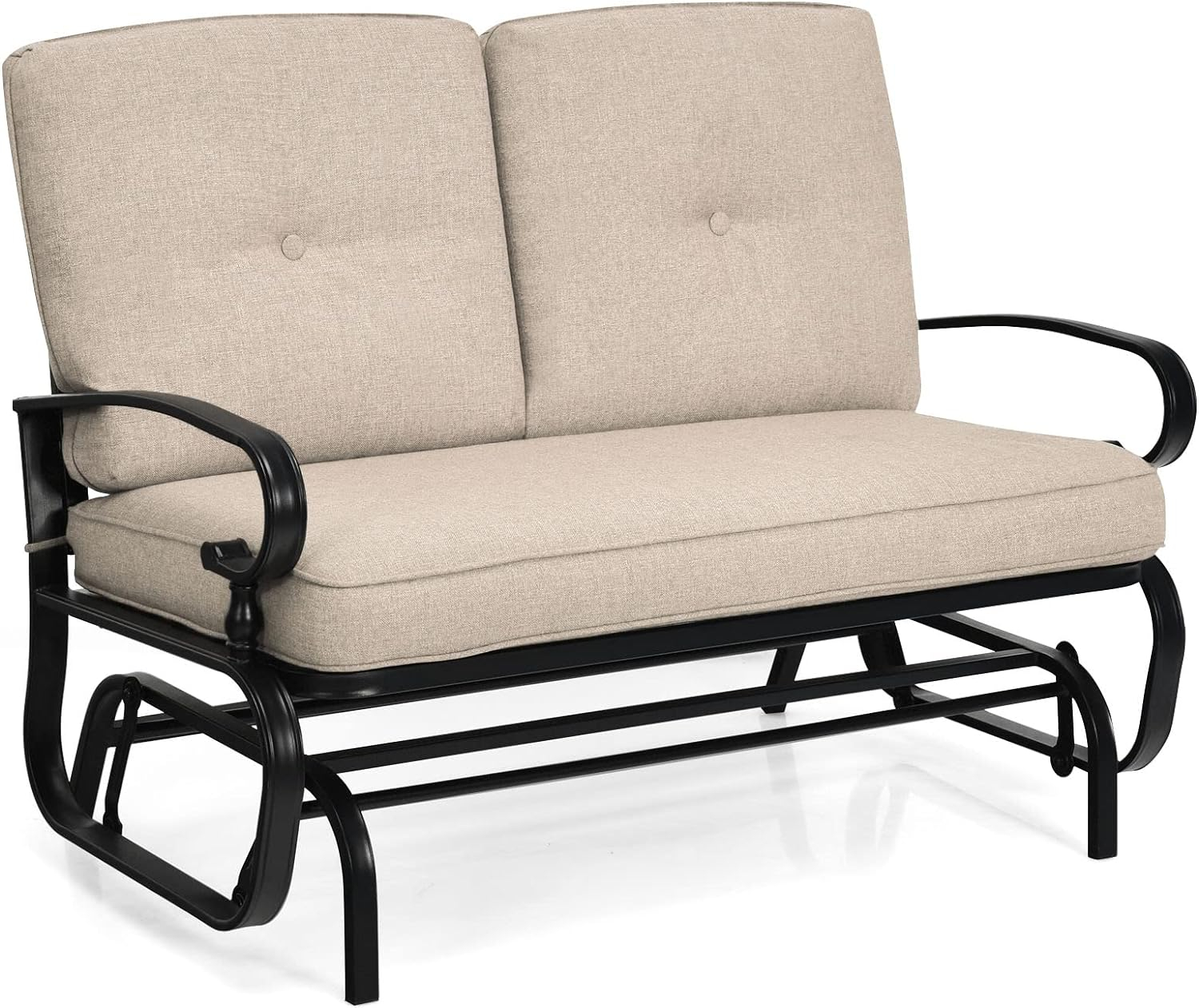 Costway 2-Person Outdoor Swing Glider Chair Bench Loveseat Cushioned Sofa Beige