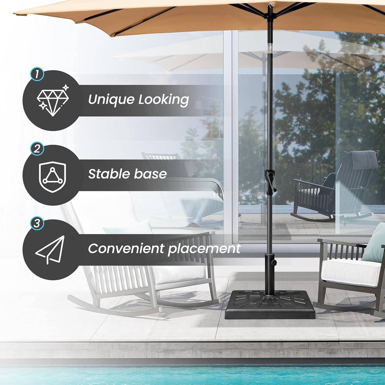 Crestlive Products 42.5 lbs Heavy Duty Square Concrete Patio Umbrella Base with 2 Wheels, Black