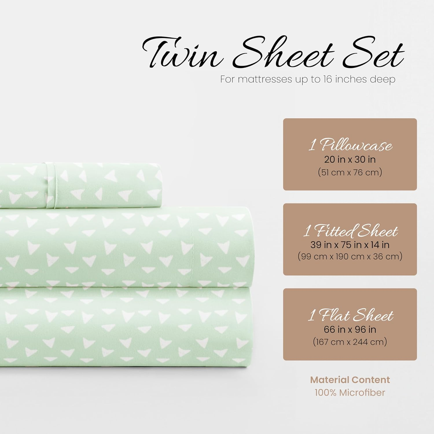 Linen Market Double-Brushed Patterned Microfiber Twin Sheet Set 3 Piece – Oeko-TEX Certified Ultra Soft & Wrinkle-Free - 16" Deep Pocket Sheets - Easy Care Twin Size - Urban Arrows Jade