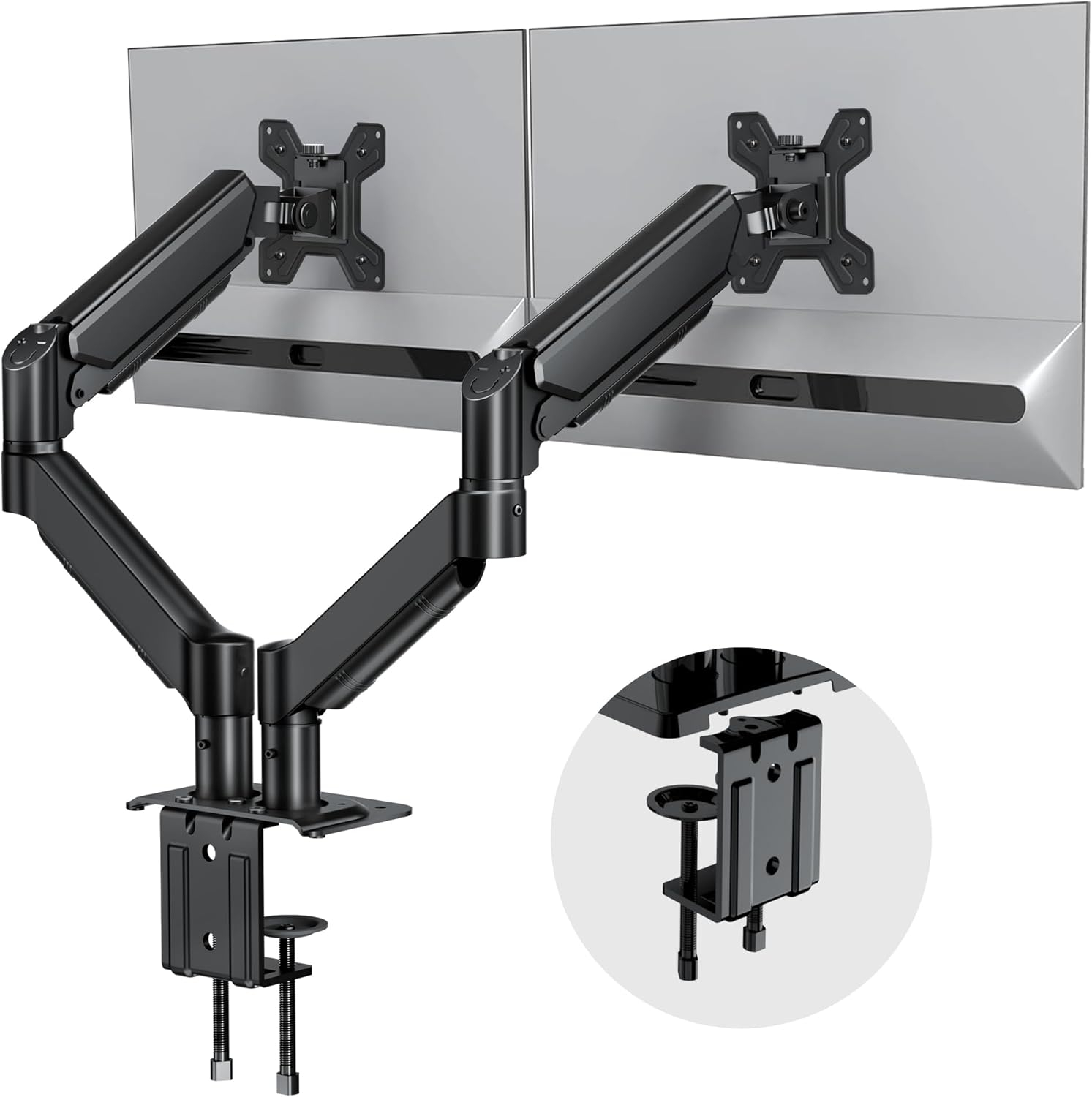 Dual Monitor Stand for Desk-Monitor Arms for 2 Monitors with C Clamp, Grommet Mounting Base for 13-32 Inch Computer Screens - Full Adjustable Monitor Mount Swivel Each Arm Holds 19.8lbs