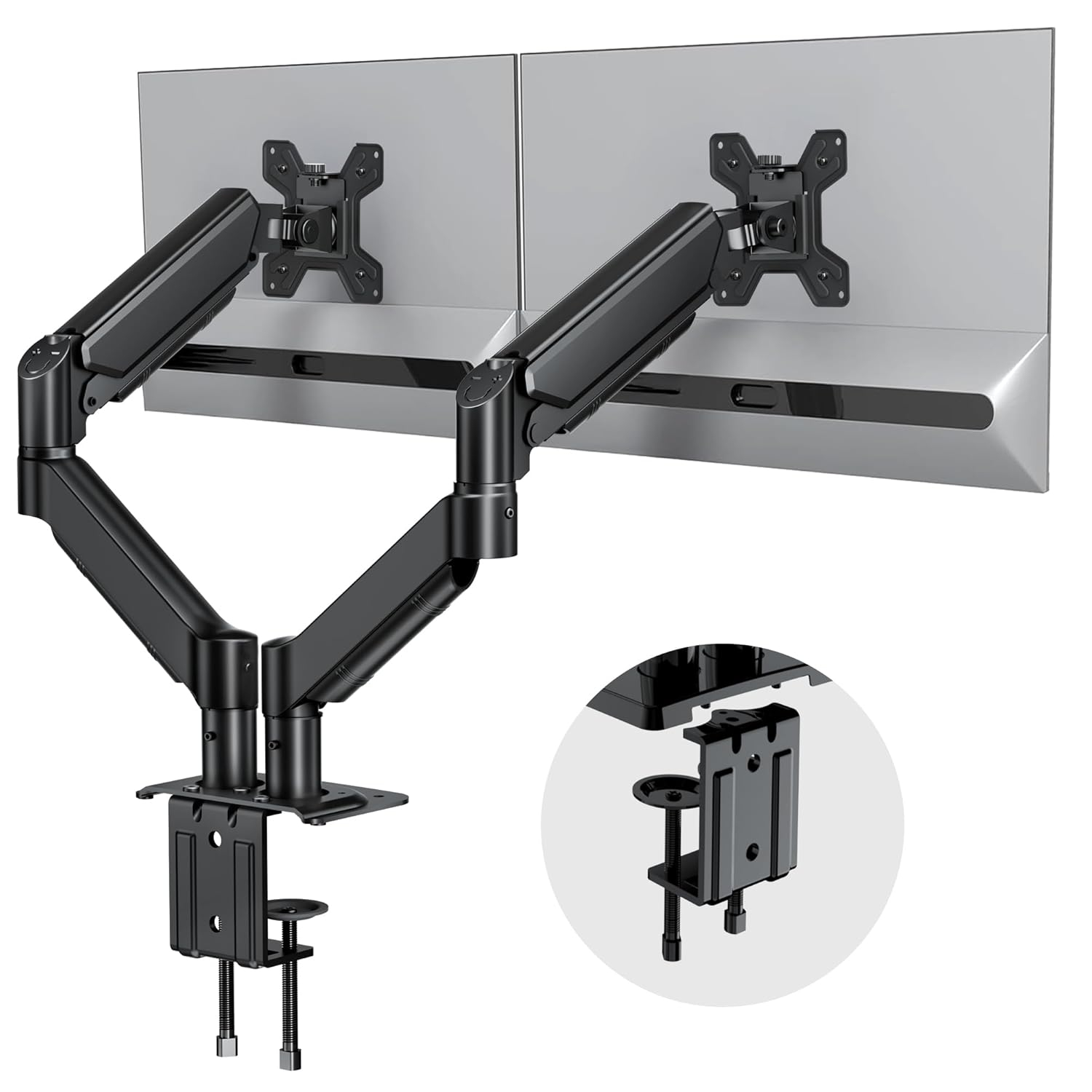 Dual Monitor Stand for Desk-Monitor Arms for 2 Monitors with C Clamp, Grommet Mounting Base for 13-32 Inch Computer Screens - Full Adjustable Monitor Mount Swivel Each Arm Holds 19.8lbs