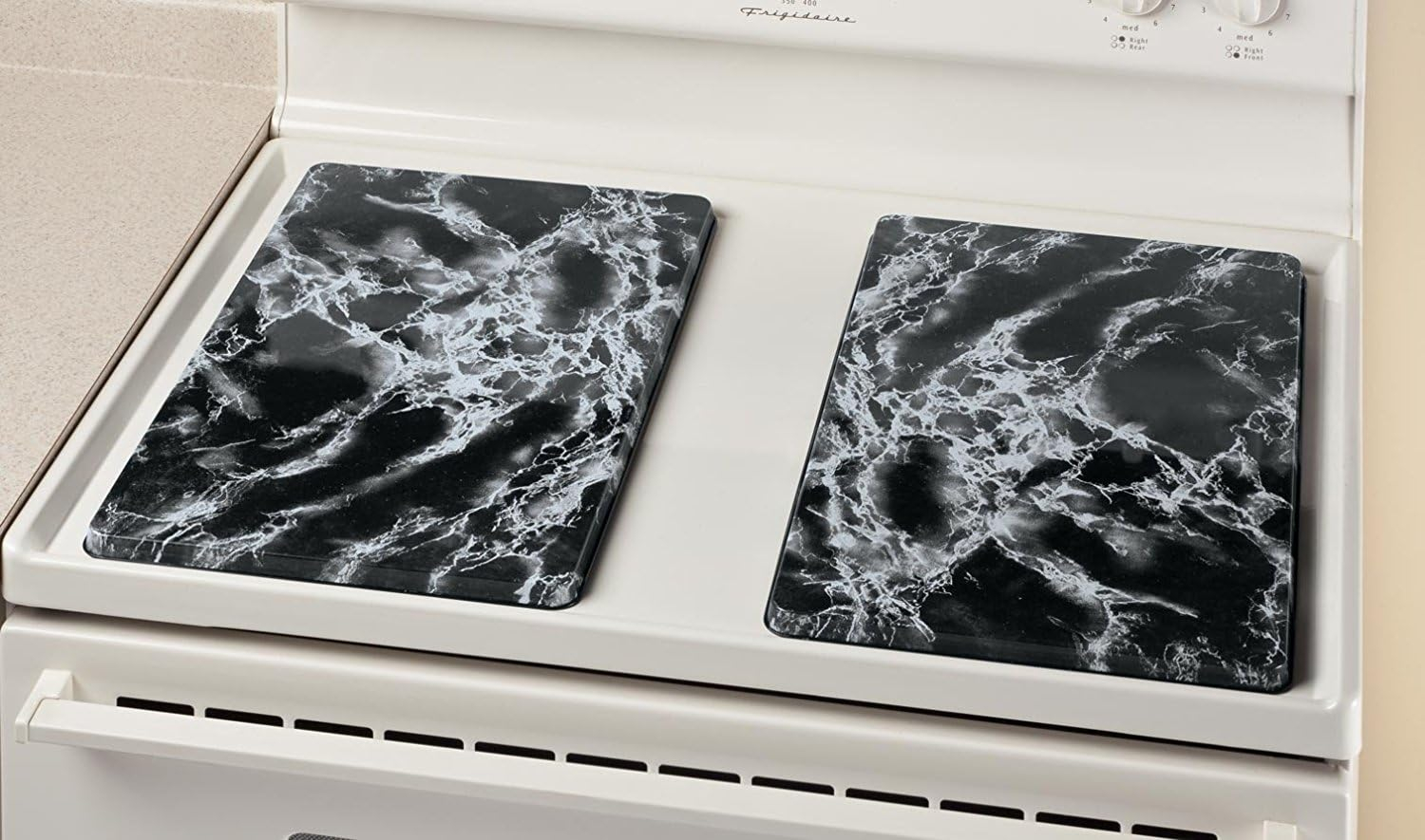 Black Faux Marble Enamel Gas and Electric Stove Burner Covers