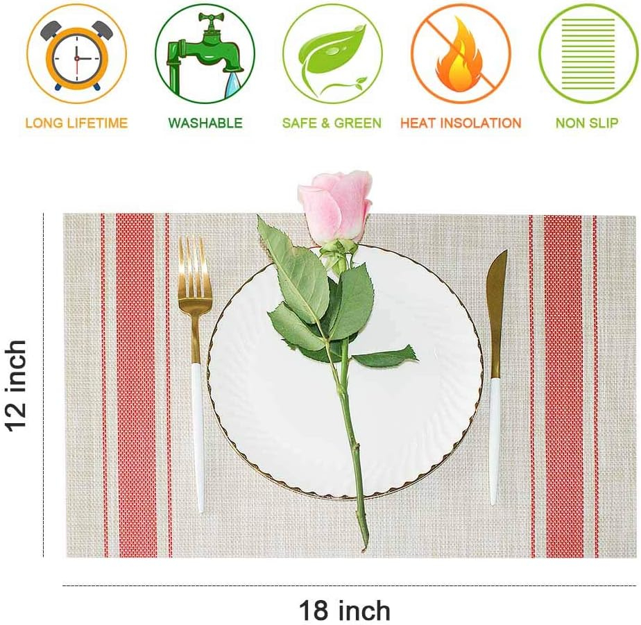 GIVERARE Placemats Set of 6, Heat-Resistant Woven Vinyl Place Mat, Non-Slip Washable PVC Table Mats, Easy to Clean Premium Plastic Place at for Dining Table, Kitchen Table (Smoky Gray)