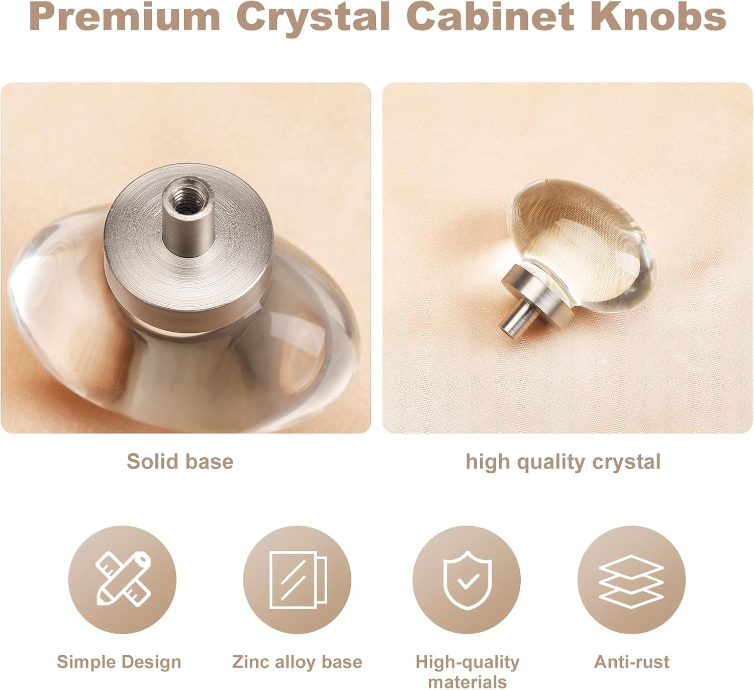 16 Pack Glass Cabinet Knobs and Pulls, Oval Crystal Knobs for Dresser Drawers, Brushed Nickel Kitchen Cabinet Knobs Egg Shape