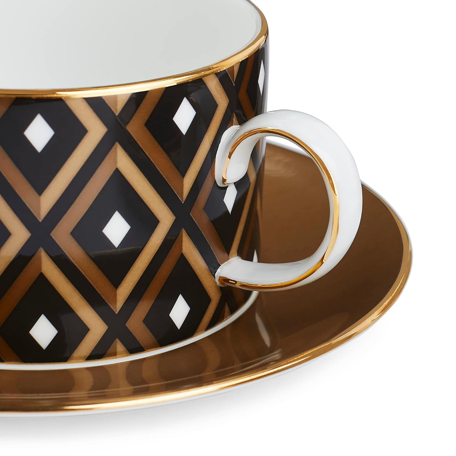 Gio Gold Geometric Pattern Teacup & Saucer Set of 4
