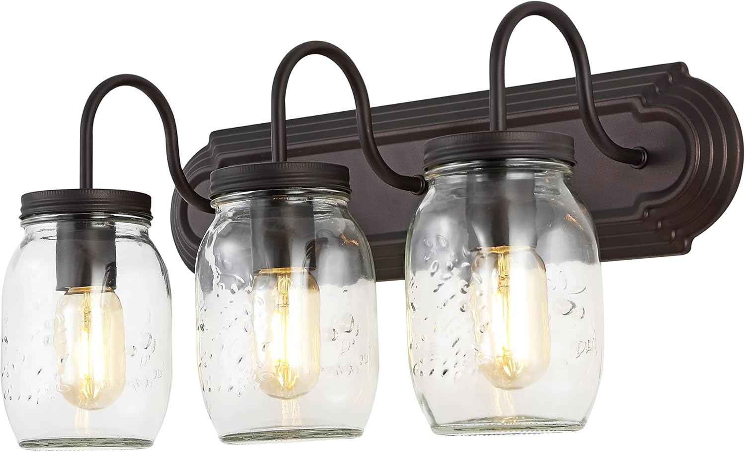 Gaines 19.3" 3-Light Farmhouse Industrial Iron Mason Jar LED Vanity, Oil Rubbed Bronze/Clear