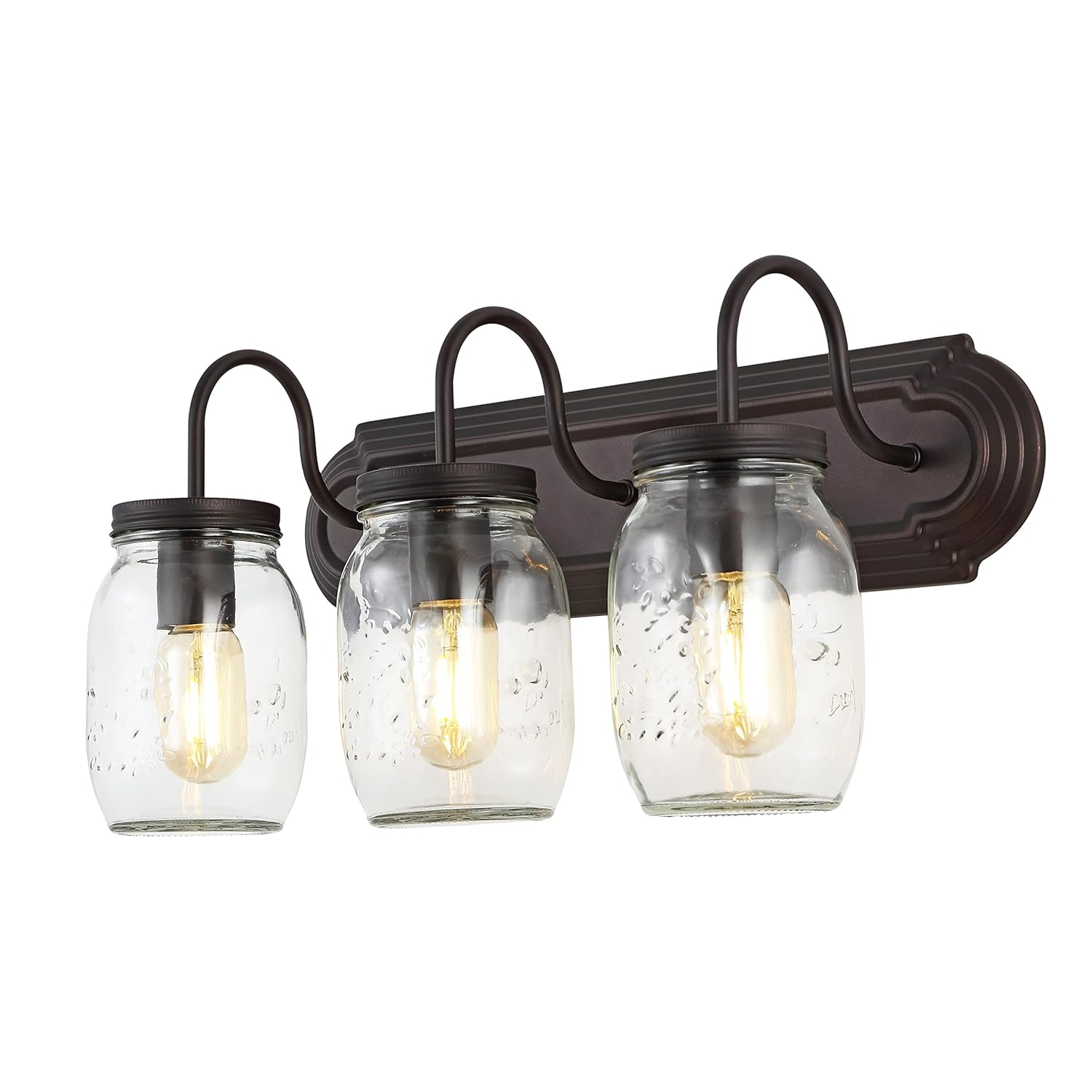 Gaines 19.3" 3-Light Farmhouse Industrial Iron Mason Jar LED Vanity, Oil Rubbed Bronze/Clear