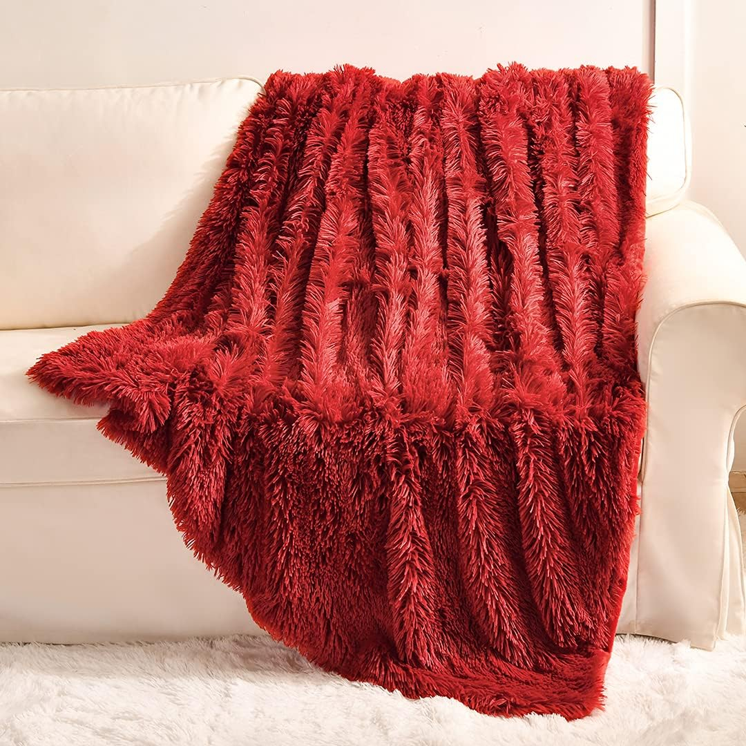 YUSOKI Red Faux Fur Throw Blanket,2 Layers,50" x 60",Soft Fluffy Fuzzy Cozy Blanket for Women Girls Teens Sofa Chair Couch Bed Farmhouse Decrations Photoshoot Props Christmas