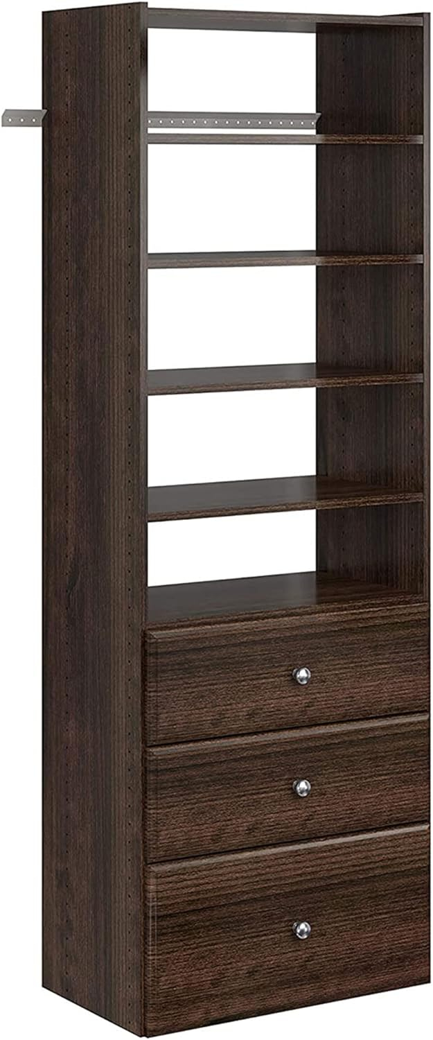 Easy Track Premium Tower Closet Organizer with Shelves and Drawers, Truffle