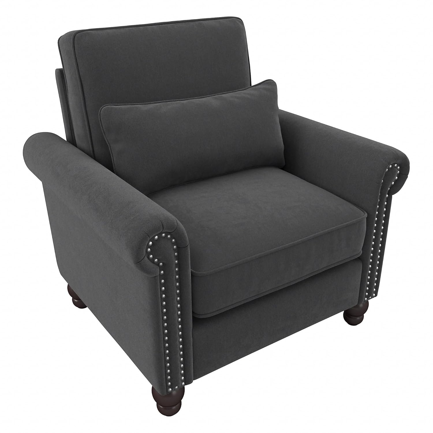 Coventry Accent Chair with Arms in Charcoal Gray Herringbone Fabric