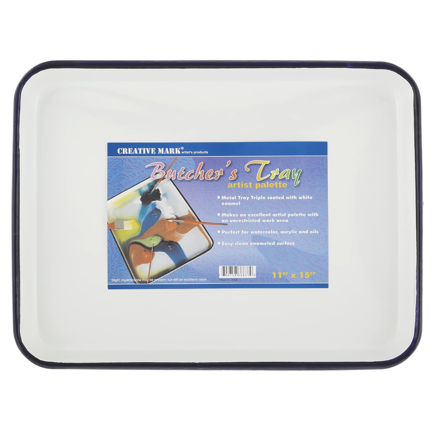 Creative Mark Butcher Tray Palette - Triple coated Enamel Tray Palette for Painting, Color Theory, Mixing, and more! - 11" x 15"