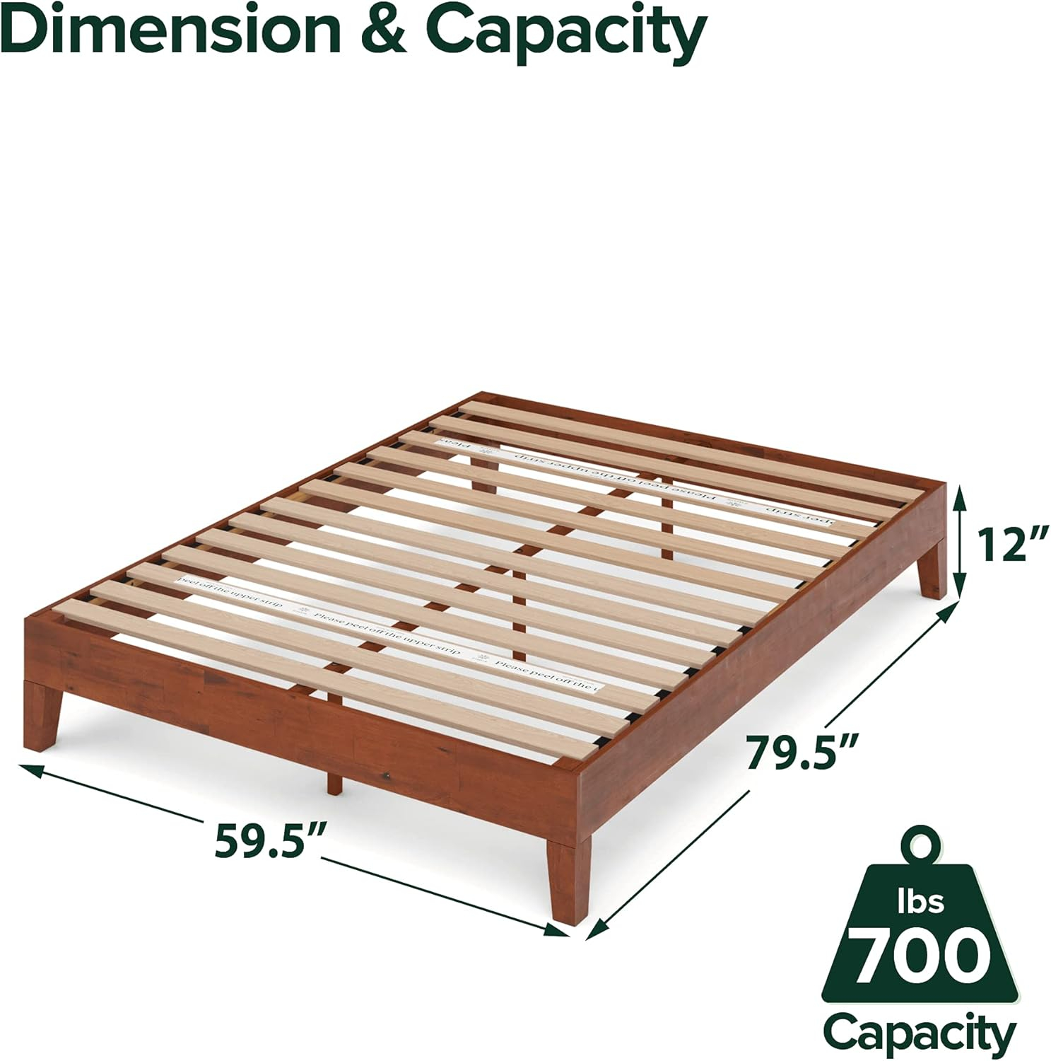 Cherry Queen Wood Frame Platform Bed with Slats