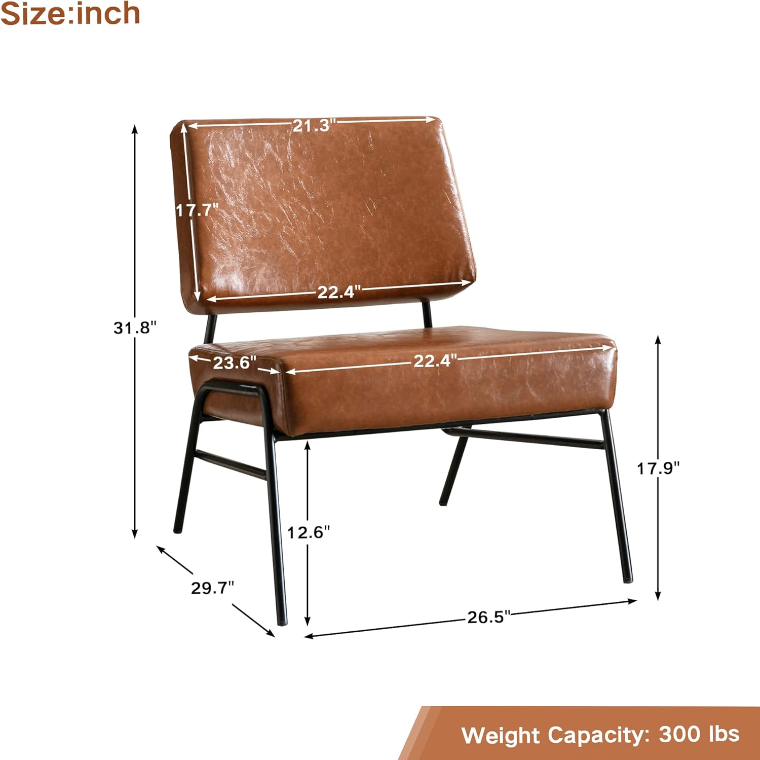 AWQM Faux Leather Accent Chair, Mid-Century Modern Armless Lounge Chair with Metal Frame Upholstered Waiting Room Chair,Office Chair Single Sofa Chairs for Living Room Bedroom,Brown
