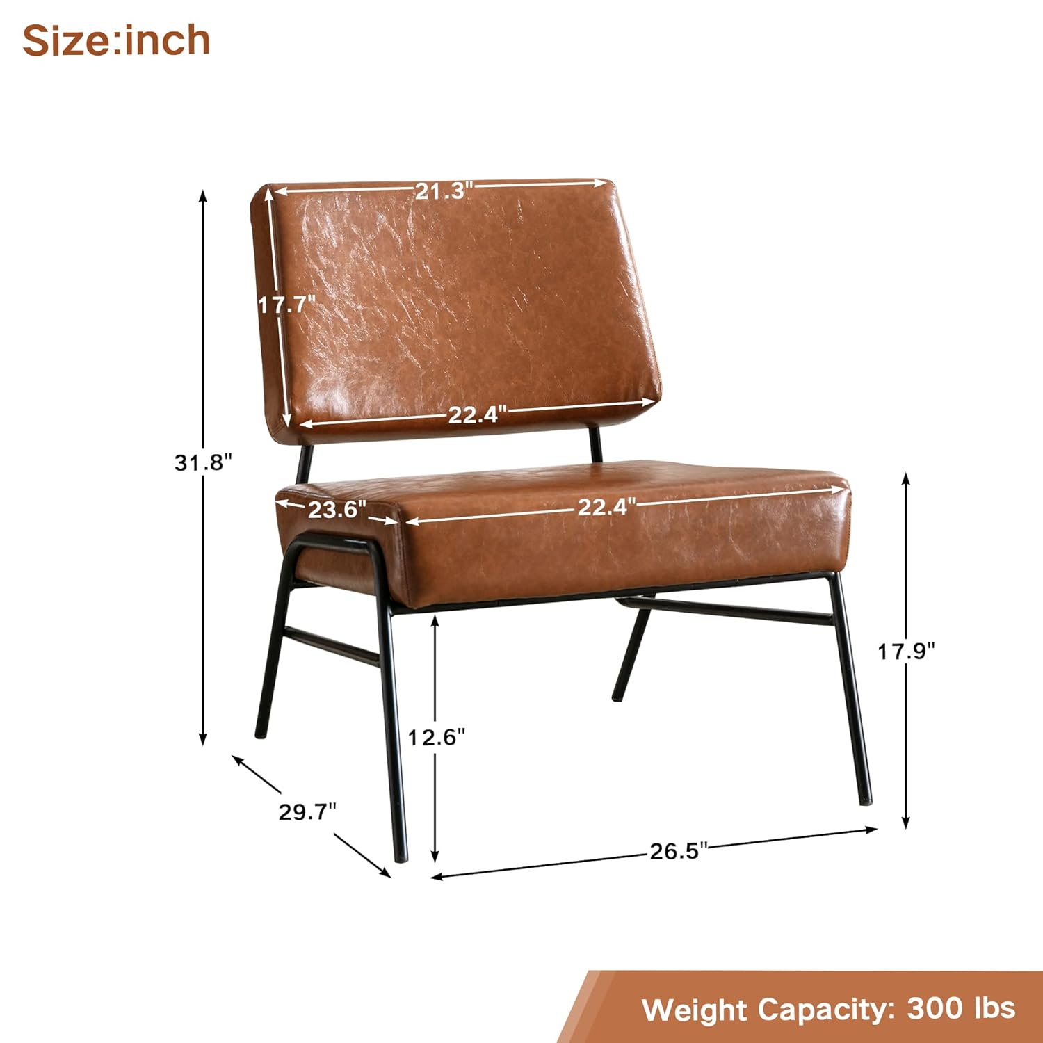 AWQM Faux Leather Accent Chair, Mid-Century Modern Armless Lounge Chair with Metal Frame Upholstered Waiting Room Chair,Office Chair Single Sofa Chairs for Living Room Bedroom,Brown